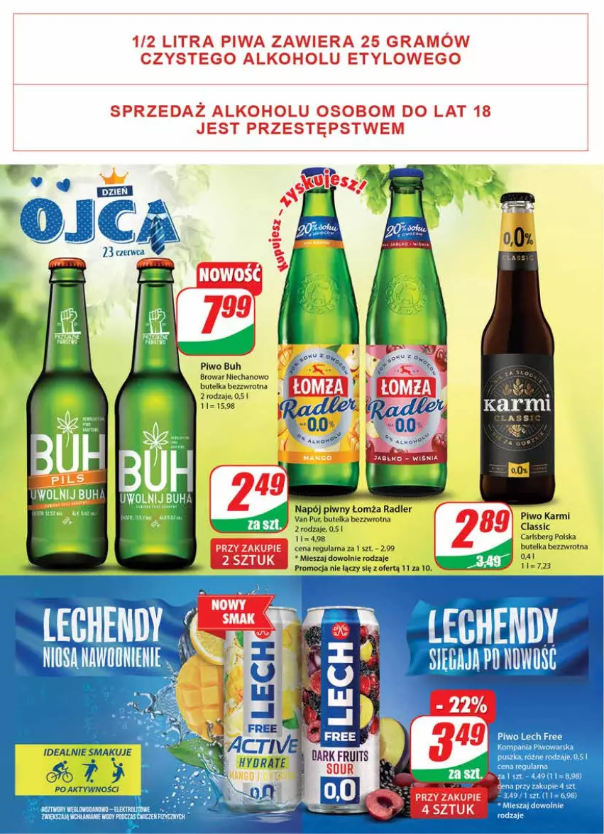 Gazetka promocyjna Dino - Gazetka - ważna 22.06 do 28.06.2022 - strona 16 - produkty: Carlsberg, ELEX, Napój, Piwo, Pur, Radler, Woda