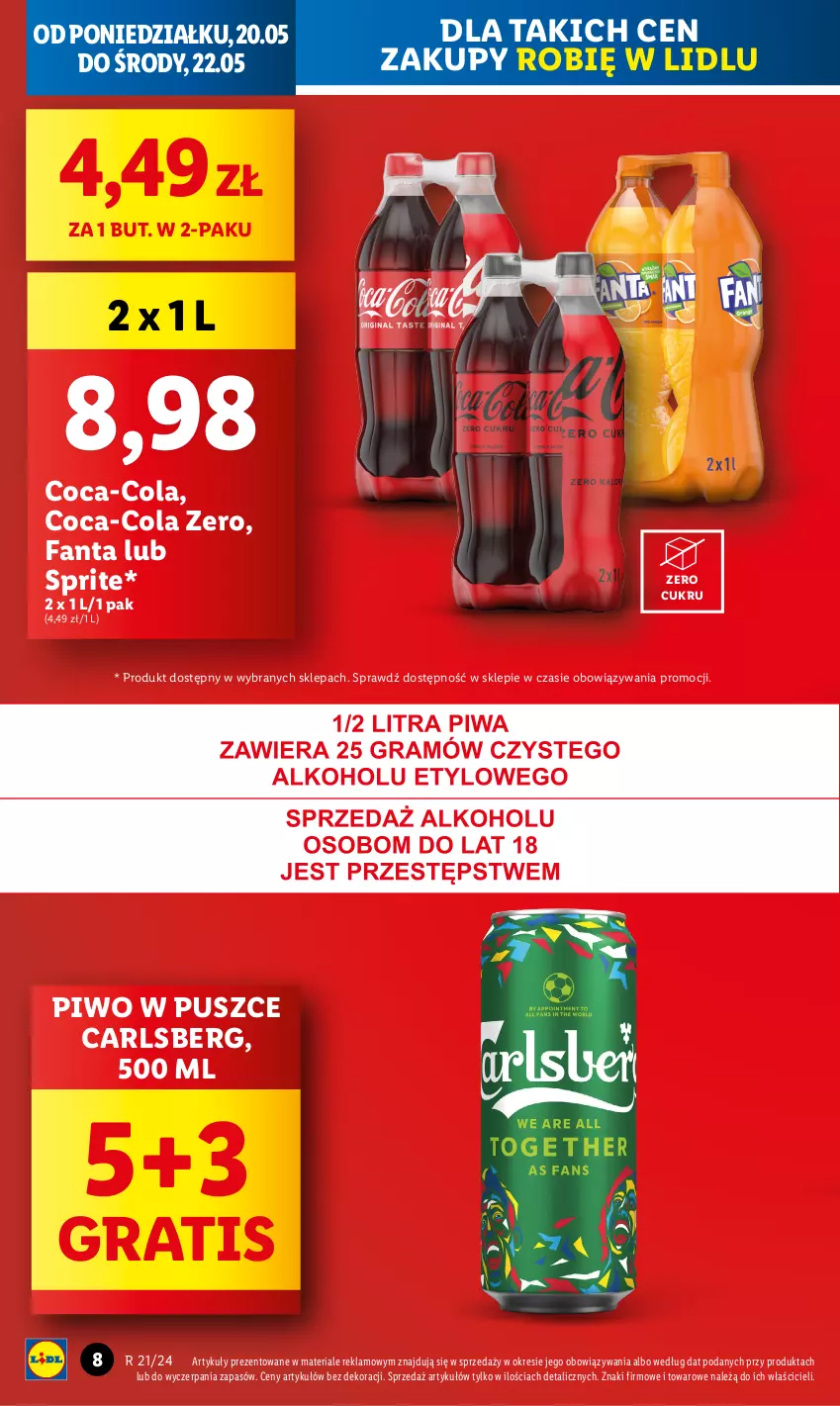 Gazetka promocyjna Lidl - GAZETKA - ważna 20.05 do 22.05.2024 - strona 8 - produkty: Carlsberg, Coca-Cola, Fa, Fanta, Gra, Piwo, Sprite