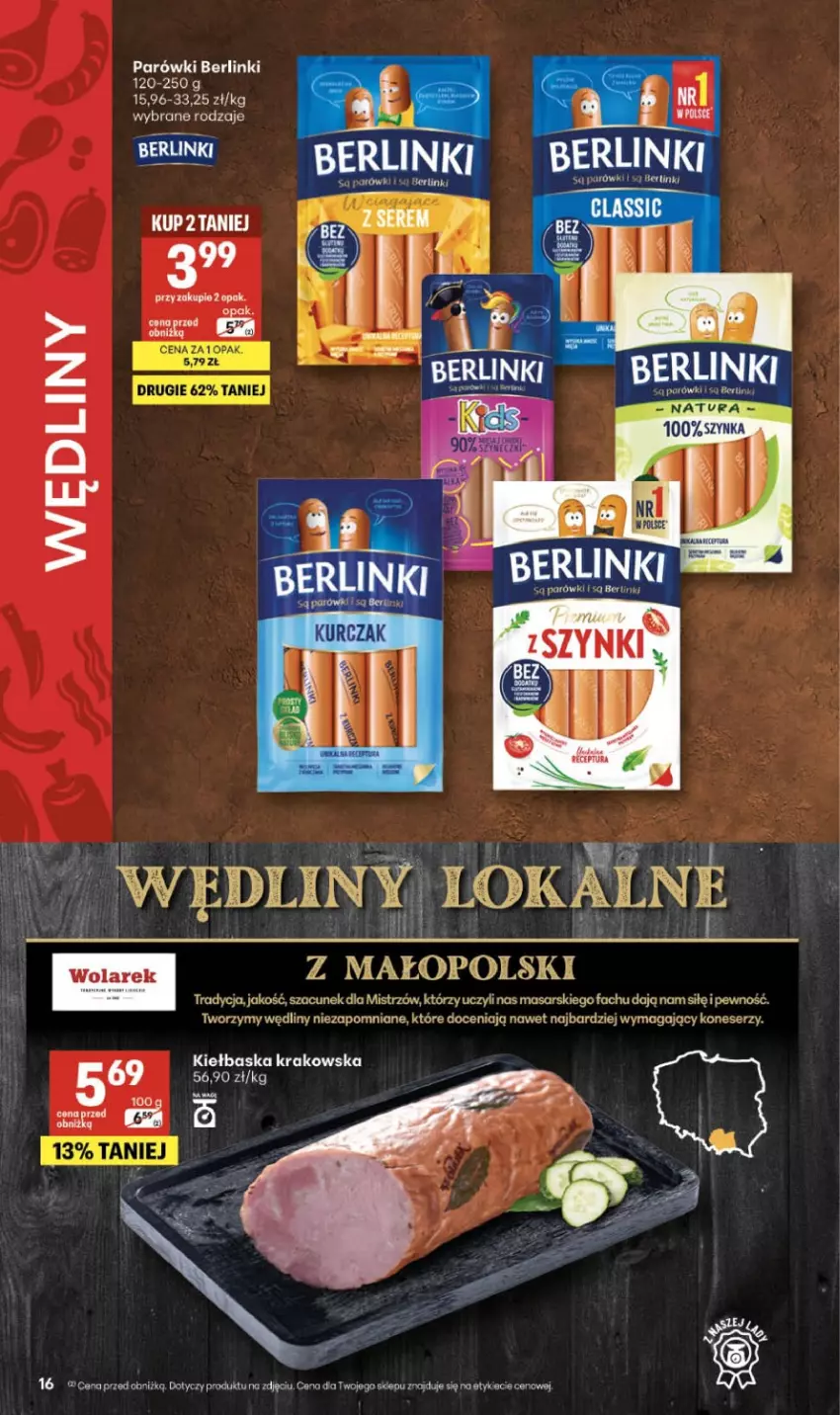 Gazetka promocyjna Delikatesy Centrum - Franczyza DC16 Czwartek - ważna 16.04 do 22.04.2026 - strona 16 - produkty: Berlinki, Fa, Parówki, Ser, Szynka