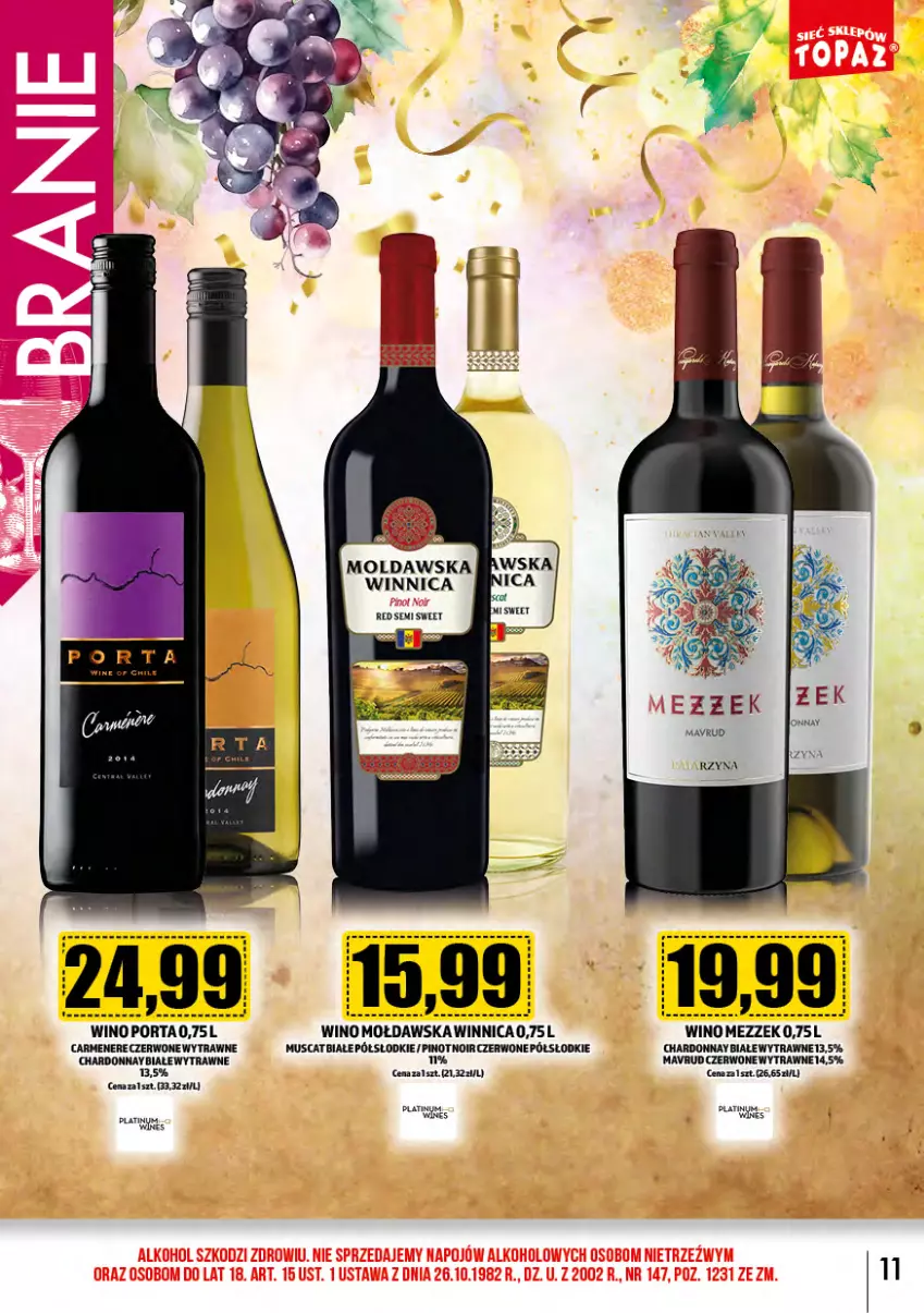 Gazetka promocyjna Topaz - Gazetka - ważna 01.01 do 31.01.2024 - strona 11 - produkty: Chardonnay, Mus, Por, Wino