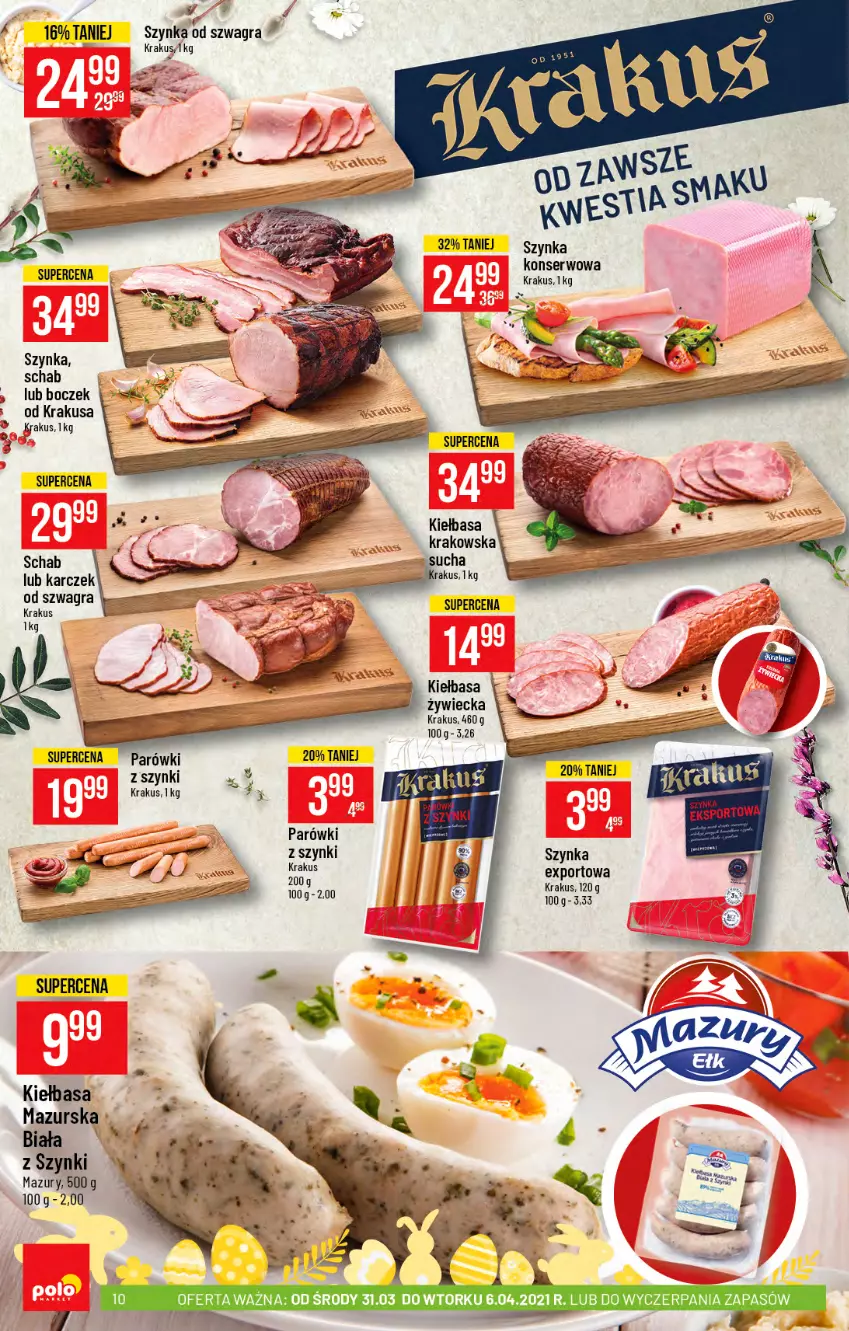 Gazetka promocyjna PoloMarket - Gazetka promocyjna  r - ważna 31.03 do 06.04.2021 - strona 10 - produkty: Boczek, Gra, Kiełbasa, Krakus, Parówki, Parówki z szynki, Por, Ser, Szynka, Szynka konserwowa