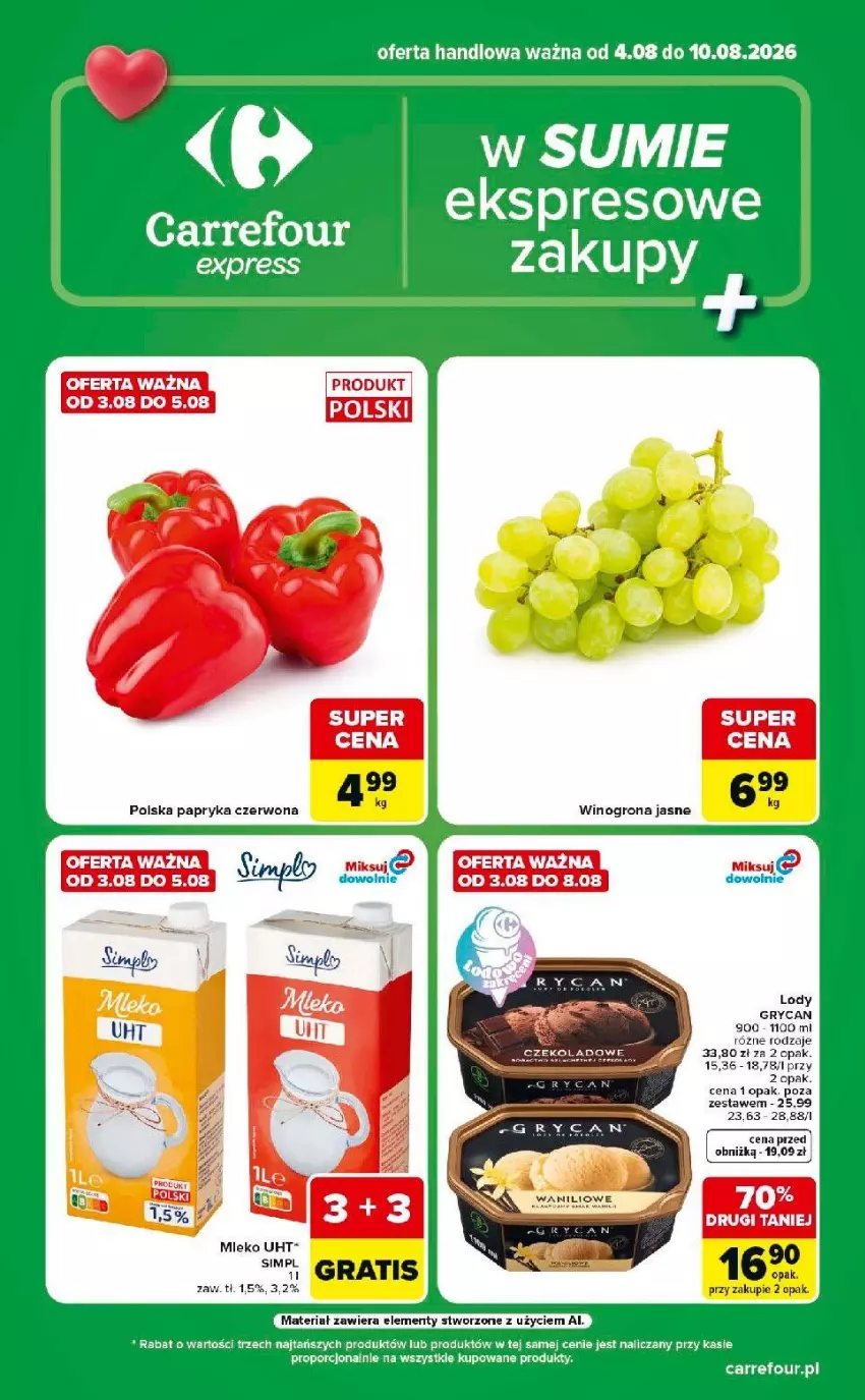 Gazetka promocyjna Carrefour - Gazetka Express w SUMIE ekspresowe zakupy - ważna 04.08 do 10.08.2026 - strona 1 - produkty: Gry, Lody, Papryka, Papryka czerwona, Por, Wino, Winogrona