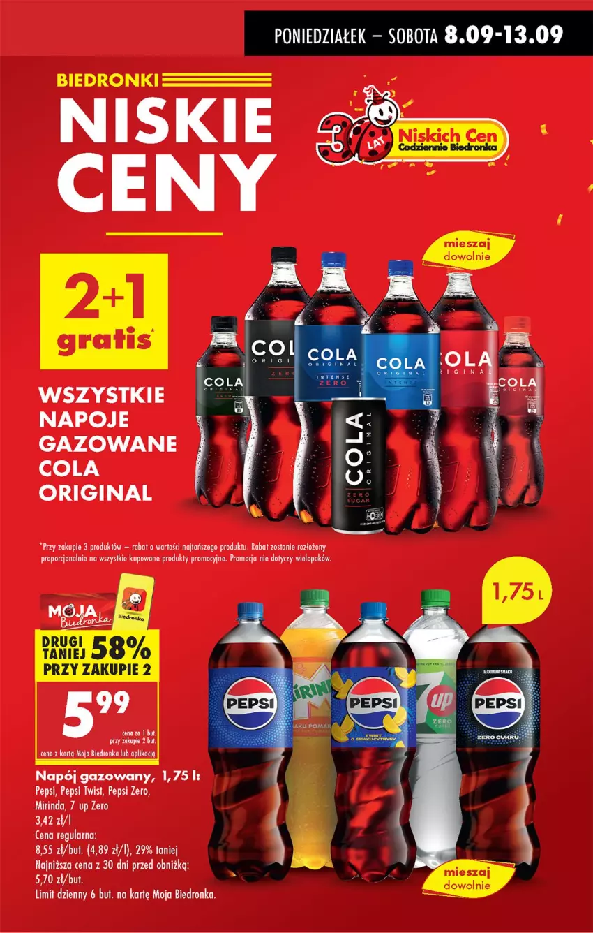 Gazetka promocyjna Biedronka - Od Poniedziałku - ważna 08.09 do 13.09.2025 - strona 11 - produkty: Gin, Mirinda, Napój, Napój gazowany, Napoje, Pepsi, Por