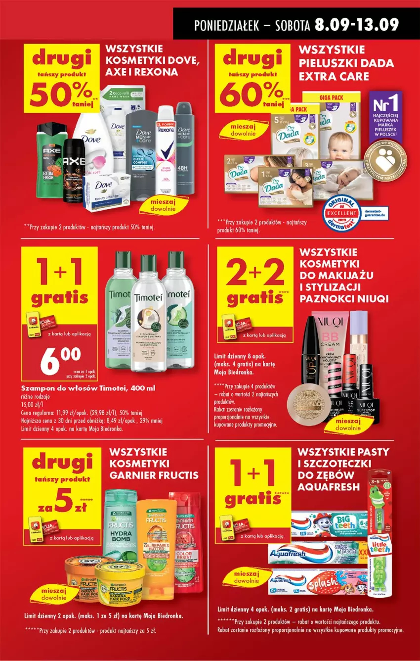 Gazetka promocyjna Biedronka - Od Poniedziałku - ważna 08.09 do 13.09.2025 - strona 15 - produkty: Dada, Fructis, Garnier, Gra, Makijaż, Niuqi, Por, Rexona, Szampon