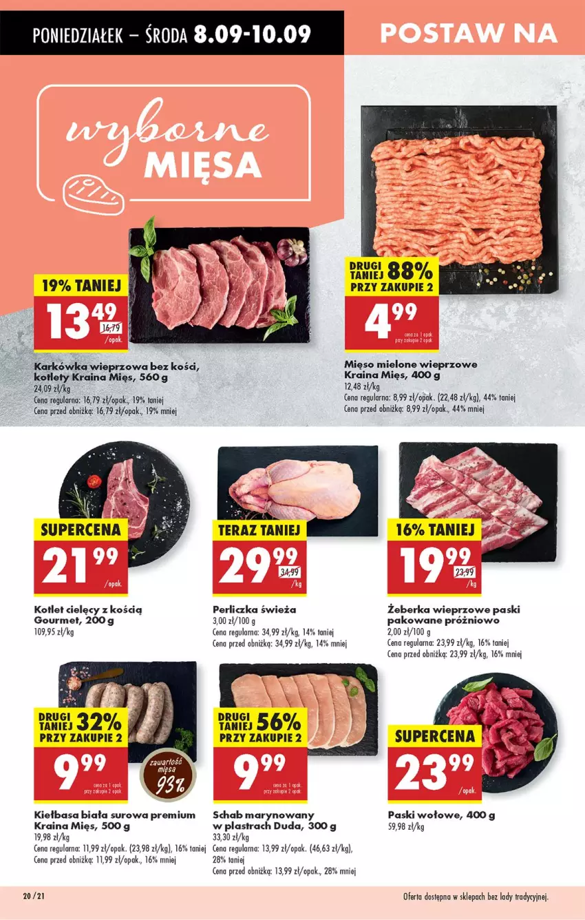 Gazetka promocyjna Biedronka - Od Poniedziałku - ważna 08.09 do 13.09.2025 - strona 24 - produkty: Duda, Kiełbasa, Kiełbasa biała, Kotlet, Mięso, Mięso mielone, Perliczka, Tera