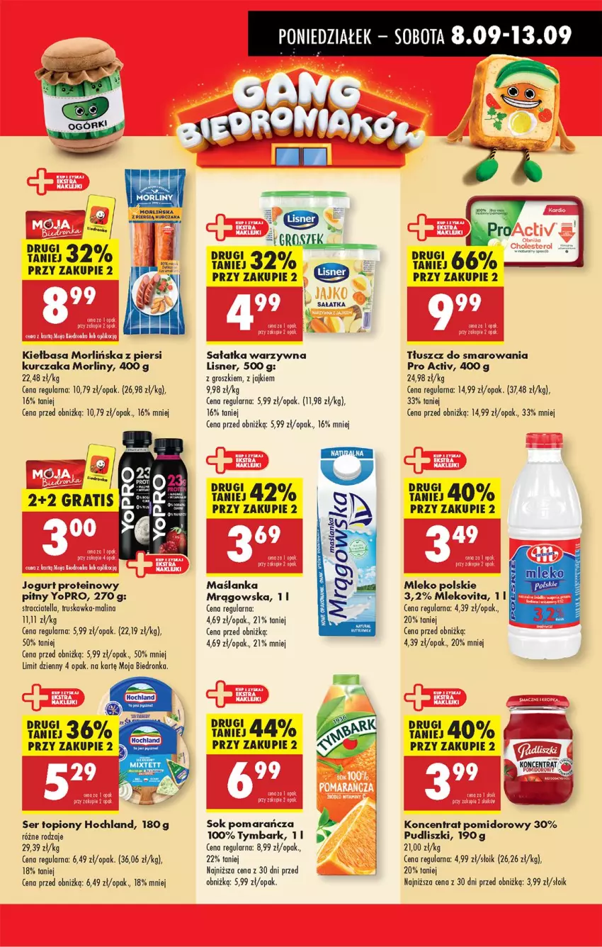 Gazetka promocyjna Biedronka - Od Poniedziałku - ważna 08.09 do 13.09.2025 - strona 29 - produkty: Fa, Gra, Hochland, Jogurt, Kiełbasa, Koncentrat pomidorowy, Kurczak, Lisner, Mleko, Mlekovita, Morliny, Pudliszki, Sałat, Sałatka, Sałatka warzywna, Ser, Ser topiony, Sok, Top, Tymbark