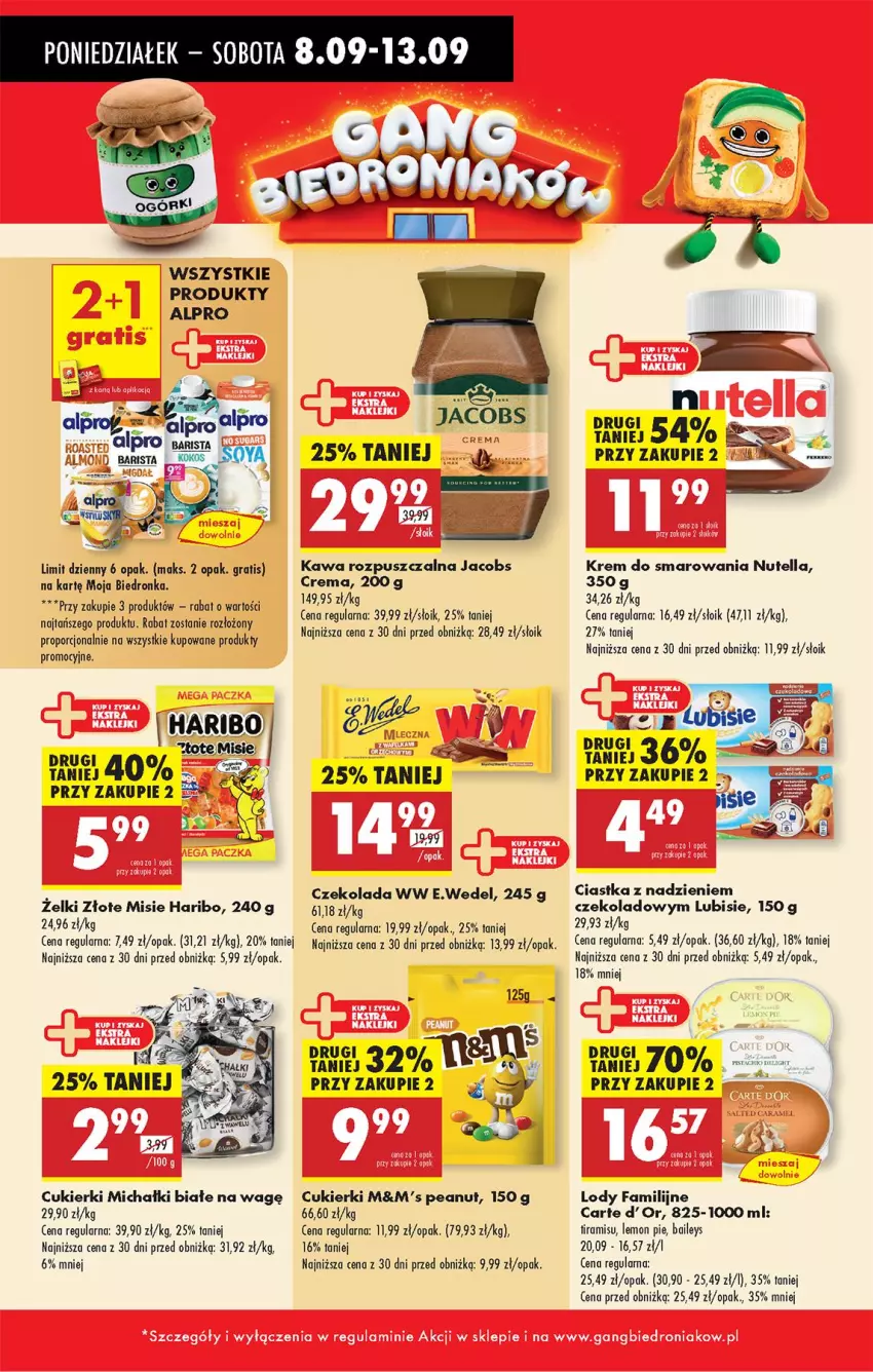Gazetka promocyjna Biedronka - Od Poniedziałku - ważna 08.09 do 13.09.2025 - strona 32 - produkty: Alpro, Ciastka, Cukier, Cukierki, Czekolada, Fa, Gra, Haribo, Jacobs, Kawa, Kawa rozpuszczalna, Lody, Lubisie, Michałki, Nutella, Por