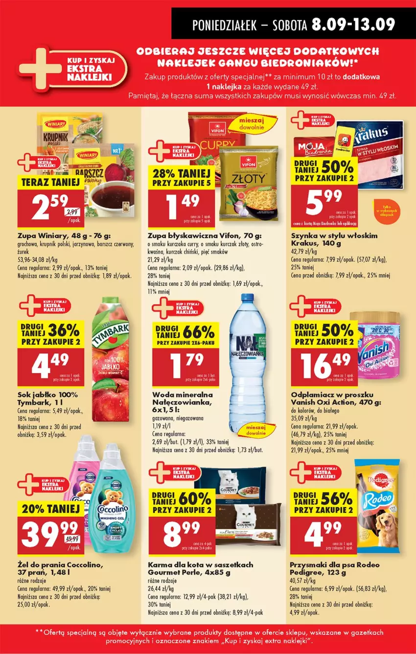 Gazetka promocyjna Biedronka - Od Poniedziałku - ważna 08.09 do 13.09.2025 - strona 33 - produkty: Coccolino, Groch, Krakus, Krupnik, Kurczak, Odplamiacz, Pedigree, Przysmaki, Sok, Szynka, Tera, Tymbark, Vanish, Winiary, Woda, Woda mineralna, Zupa