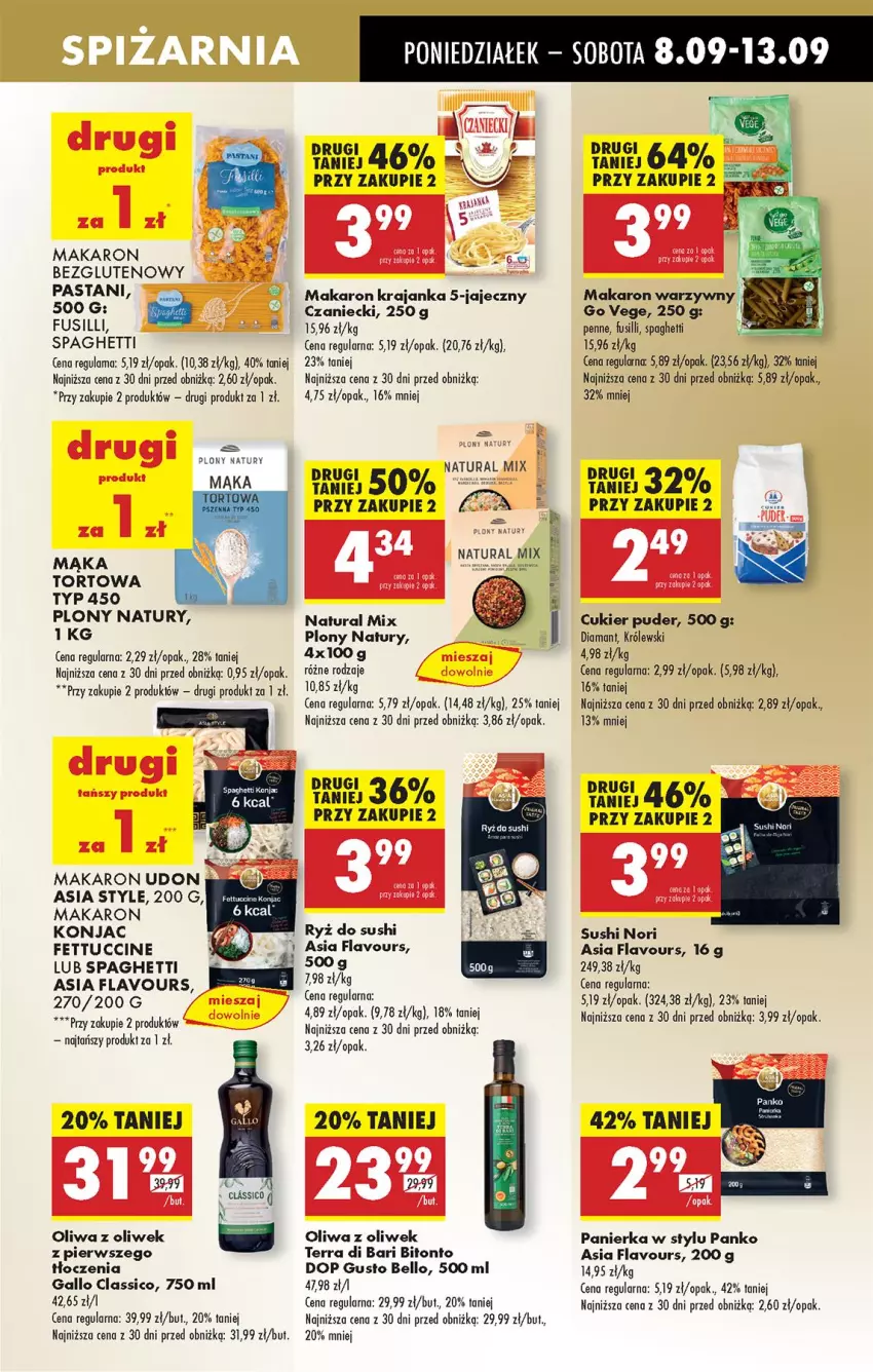 Gazetka promocyjna Biedronka - Od Poniedziałku - ważna 08.09 do 13.09.2025 - strona 43 - produkty: Bell, Cukier, Cukier puder, Diamant, Fa, Królewski, Mąka, Mąka tortowa, Makaron, Oliwa, Oliwa z oliwek, Penne, Puder, Ryż, Ryż do sushi, Spaghetti, Sushi