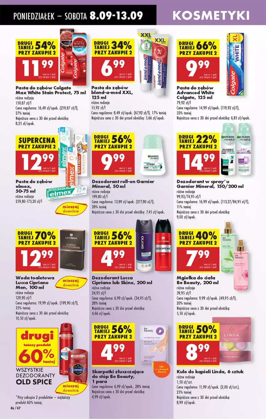 Gazetka promocyjna Biedronka - Od Poniedziałku - ważna 08.09 do 13.09.2025 - strona 54 - produkty: Be Be, Blend-a-Med, Colgate, Dezodorant, Elmex, Garnier, Karp, LG, Old Spice, Pasta do zębów, Skarpetki, Woda, Woda toaletowa