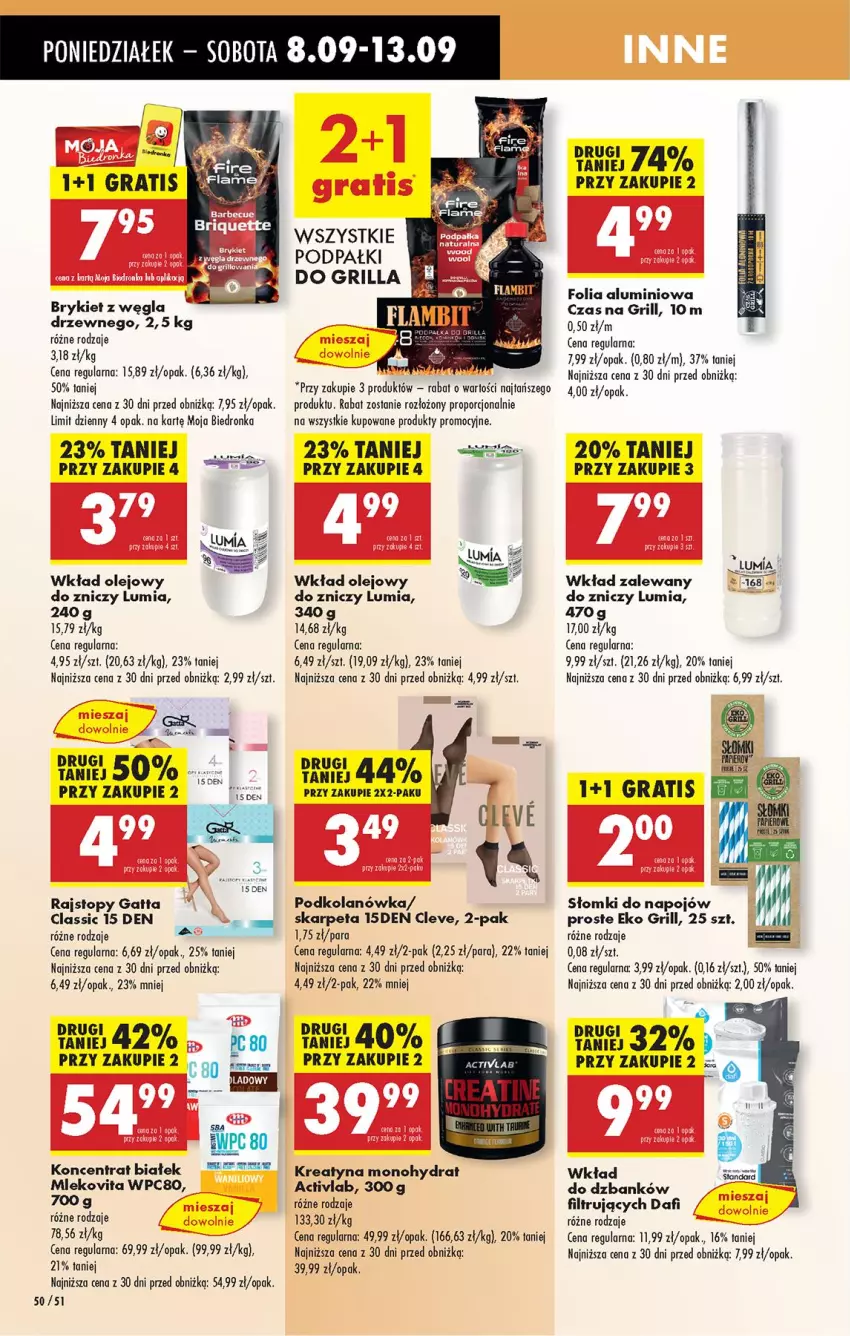 Gazetka promocyjna Biedronka - Od Poniedziałku - ważna 08.09 do 13.09.2025 - strona 60 - produkty: Fa, Folia aluminiowa, Gatta, Gra, Grill, Karp, Mleko, Olej, Parka, Podkolanówka, Por, Rajstopy, Słomki do napojów, Top, Wkład olejowy, Znicz