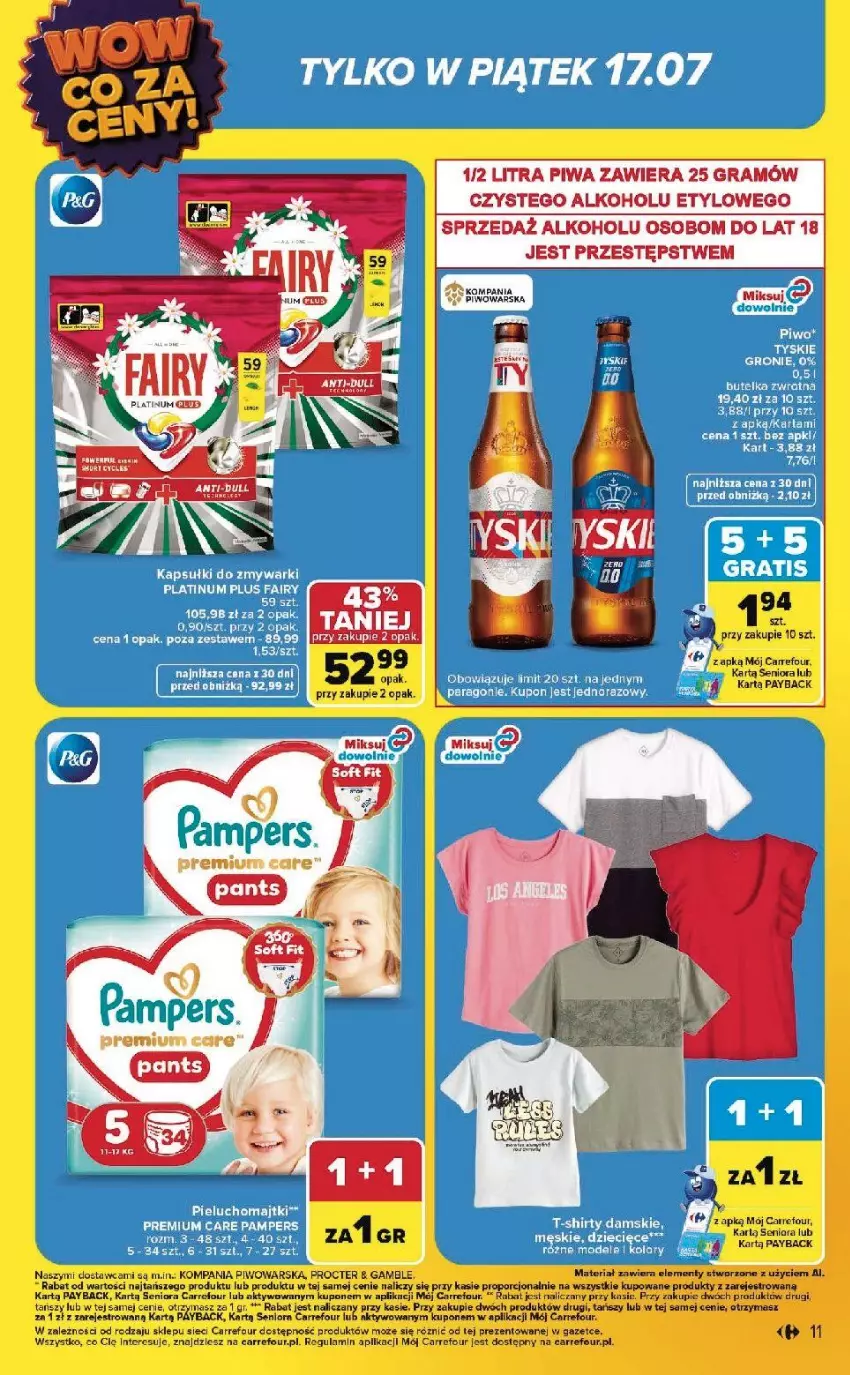 Gazetka promocyjna Carrefour - Gazetka WOW co za ceny! - ważna 13.07 do 18.07.2026 - strona 11 - produkty: Dzieci, Fa, Fairy, Gra, Pampers, Piwa, Piwo, Por, Zmywarki