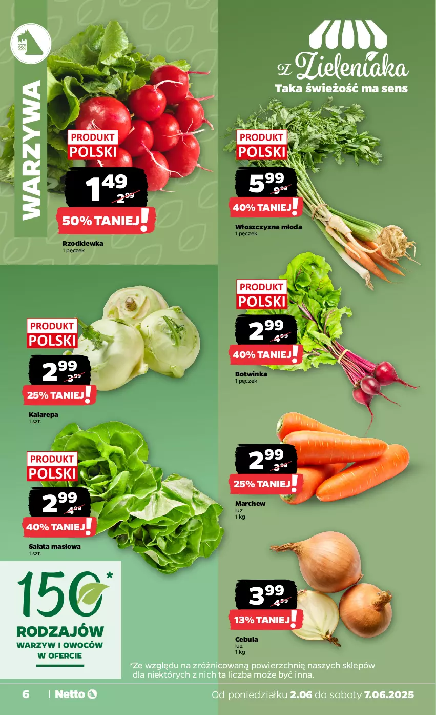 Gazetka promocyjna Netto - Od Poniedziałku - ważna 02.06 do 07.06.2025 - strona 6 - produkty: Cebula, Inka, Masło, Rzodkiewka, Sałat, Sałata masłowa, Warzywa