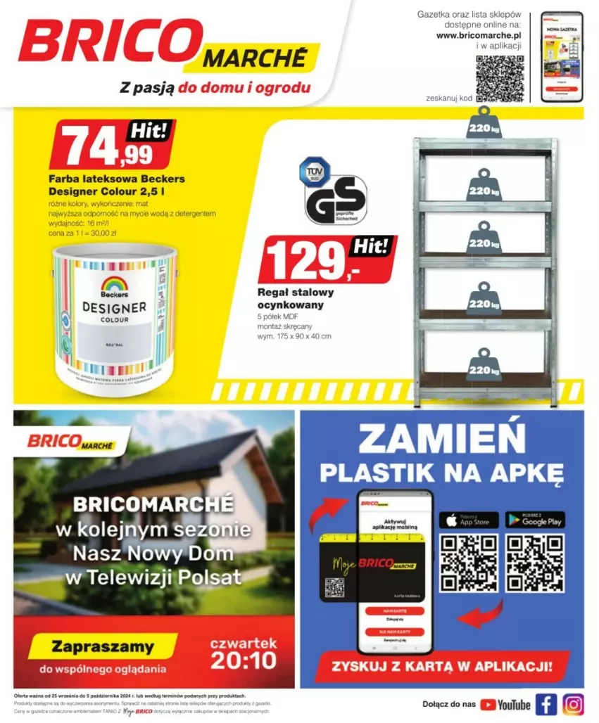 Gazetka promocyjna Bricomarche - ważna 25.09 do 05.10.2024 - strona 1 - produkty: Beckers, Cynk, Designer Colour, Fa, Farba lateksowa, O nas, Por, Regał