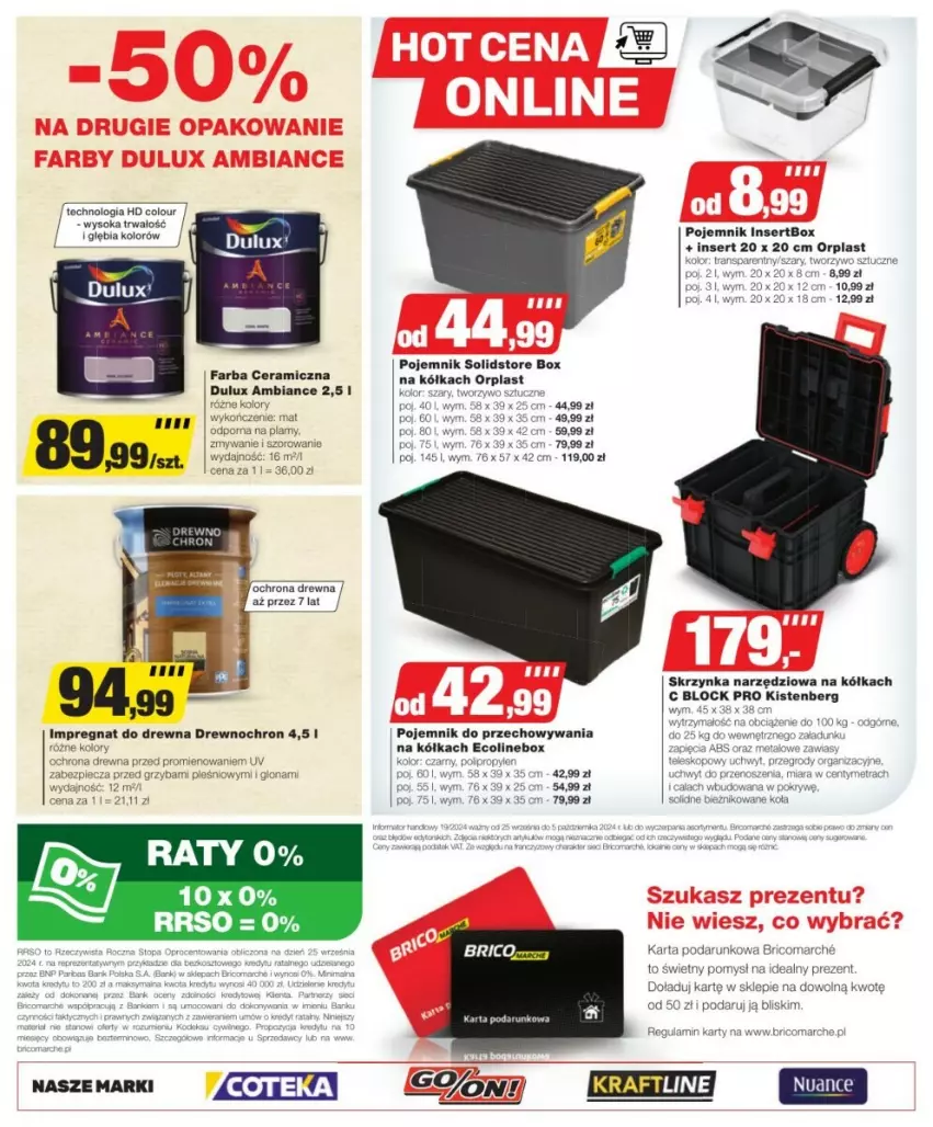 Gazetka promocyjna Bricomarche - ważna 25.09 do 05.10.2024 - strona 8 - produkty: Bieżnik, Dulux, Fa, Farba ceramiczna, Pojemnik, Pojemnik do przechowywania, Ser, Skrzynka narzędziowa, Sok