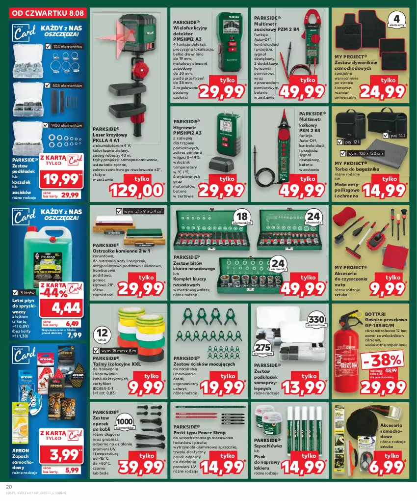 Gazetka promocyjna Kaufland - Gazetka tygodnia - ważna 08.08 do 13.08.2024 - strona 20 - produkty: Akumulator, Dywan, Dywanik, Gaśnica, Kosz, Lakier, Laser krzyżowy, LG, Mop, Noż, O Bag, Parkside, Pasek, Płyn do spryskiwaczy, Podkład, Por, Ser, Torba