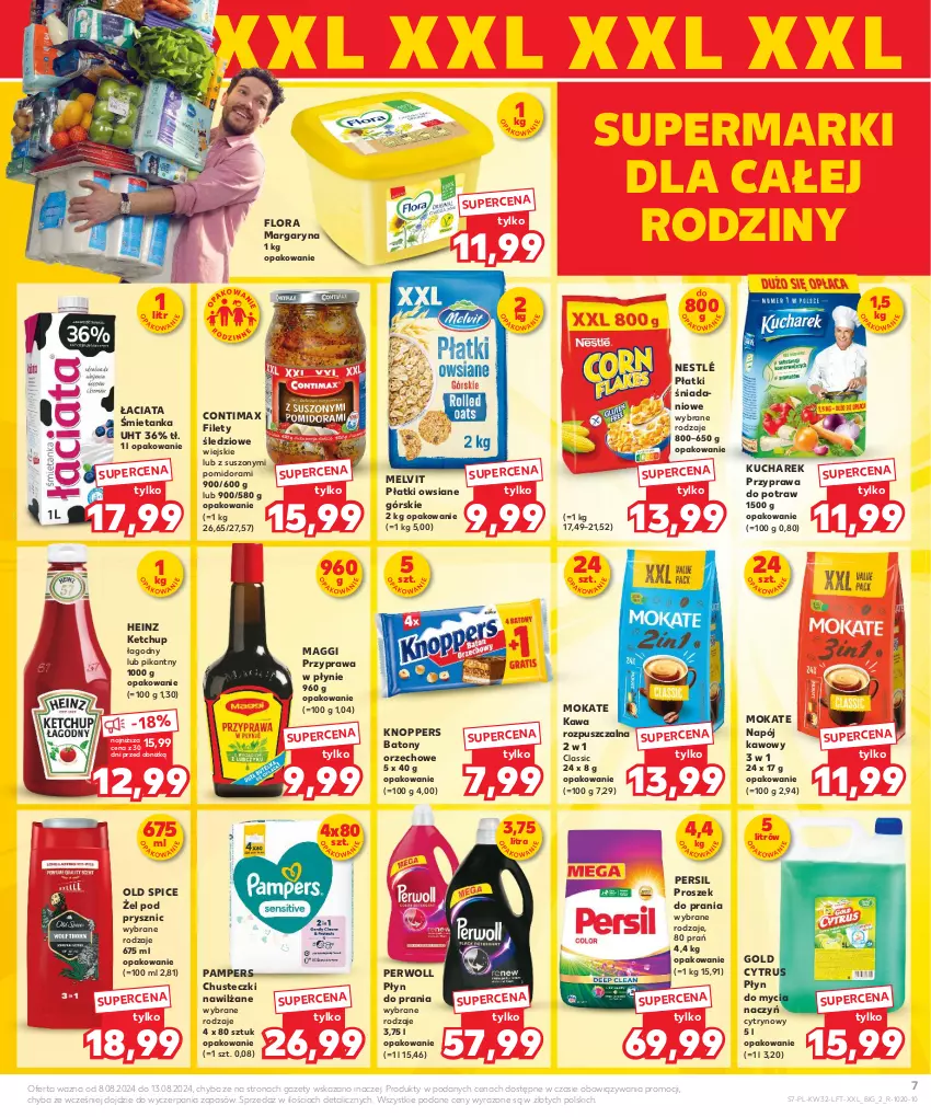 Gazetka promocyjna Kaufland - Gazetka tygodnia - ważna 08.08 do 13.08.2024 - strona 7 - produkty: Baton, Chusteczki, Danio, Do mycia naczyń, Flora, Heinz, Kawa, Kawa rozpuszczalna, Ketchup, Knoppers, Kucharek, Maggi, Margaryna, Melvit, Napój, Nestlé, Old Spice, Pampers, Persil, Perwoll, Płatki owsiane, Płyn do mycia, Płyn do mycia naczyń, Płyn do prania, Proszek do prania, Przyprawa do potraw, Przyprawa w płynie