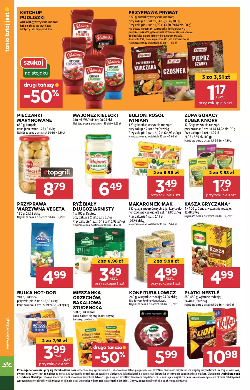 Gazetka promocyjna Stokrotka - Market - ważna 05.06 do 11.06.2025 - strona 12 - produkty: Bakalland, Bulion, Bułka, Cenos, Gałka, Gry, Kasza, Kasza gryczana, Ketchup, Knorr, Konfitura, Kubek, Kupiec, Laur, Lion, Majonez, Makaron, Mięso, Mus, Nestlé, Owoce, Papryka, Papryka słodka, Piec, Pieprz, Prymat, Pudliszki, Rosół, Ryż, Ryż biały, Torebka, Vegeta, Warzywa, Winiary, Ziele angielskie, Zupa