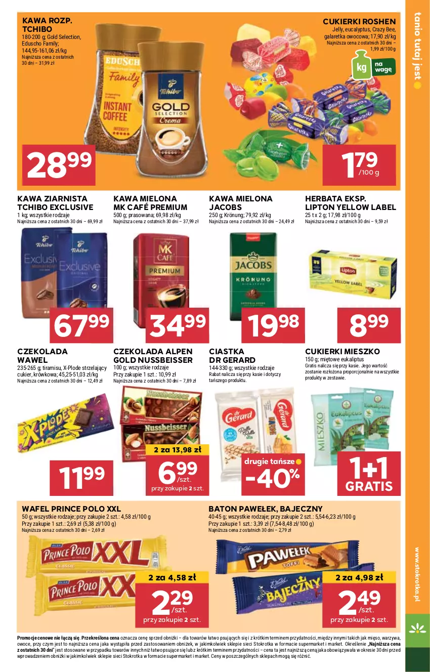 Gazetka promocyjna Stokrotka - Market - ważna 05.06 do 11.06.2025 - strona 13 - produkty: Baton, Ciastka, Cukier, Cukierki, Czekolada, Dr Gerard, Fa, Gala, Galaretka, Gra, Herbata, Jacobs, Kawa, Kawa mielona, Kawa ziarnista, Lipton, Mięso, Owoce, Por, Prince Polo, Ser, Tchibo, Warzywa, Wawel