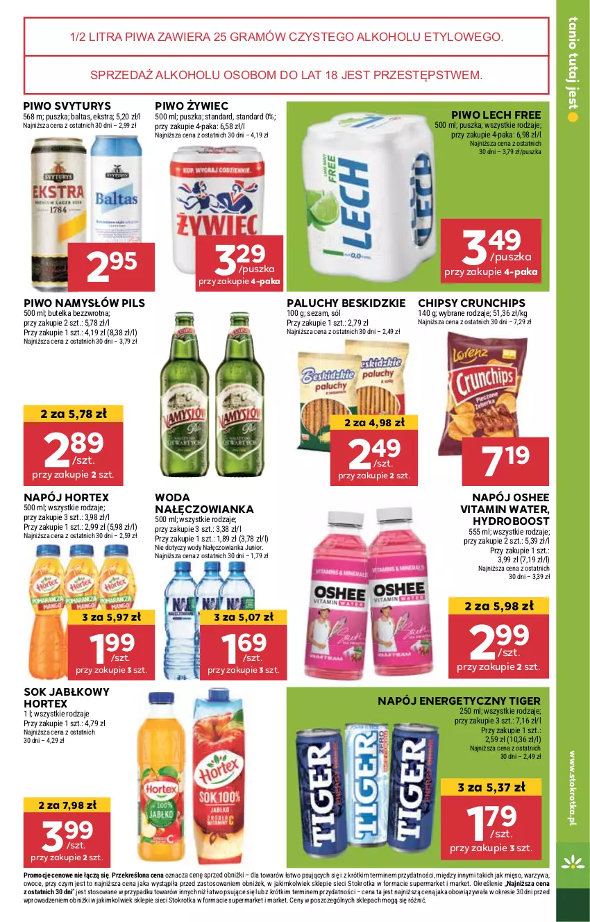 Gazetka promocyjna Stokrotka - Market - ważna 05.06 do 11.06.2025 - strona 15 - produkty: Beskidzki, Chipsy, Crunchips, Gra, Hortex, Mięso, Nałęczowianka, Namysłów, Napój, Napój energetyczny, Oshee, Owoce, Piwa, Piwo, Sezam, Sok, Sok jabłkowy, Sól, Tiger, Warzywa, Woda