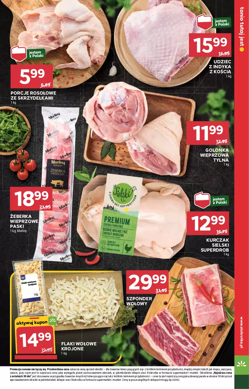 Gazetka promocyjna Stokrotka - Market - ważna 05.06 do 11.06.2025 - strona 7 - produkty: Flaki, Flaki wołowe, Golonka wieprzowa, Kurczak, Mięso, Morliny, Owoce, Por, Szponder wołowy, Udziec z indyka, Warzywa