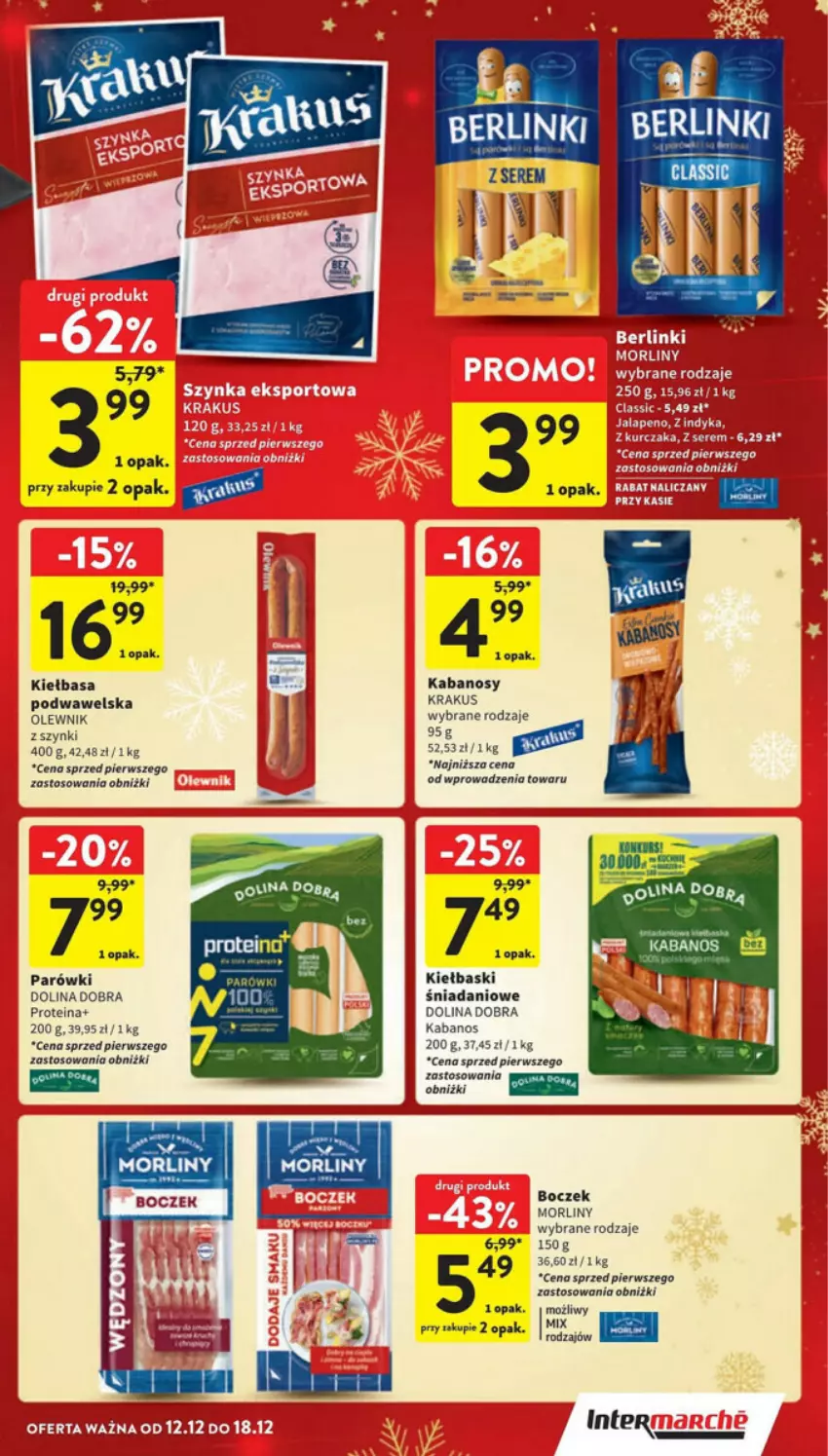 Gazetka promocyjna Intermarche - ważna 12.12 do 18.12.2024 - strona 16 - produkty: Boczek, Danio, Kabanos, Kiełbasa, Krakus, Olewnik, Parówki, Wawel