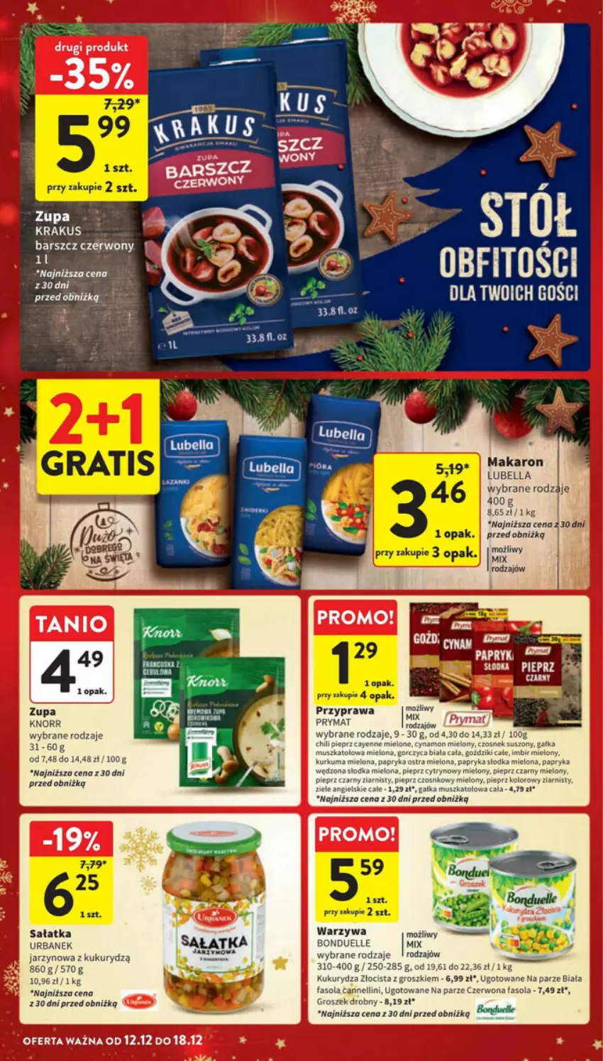 Gazetka promocyjna Intermarche - ważna 12.12 do 18.12.2024 - strona 28 - produkty: Bell, Bella, Bonduelle, Fa, Fasola, Knorr, Krakus, Lubella, Makaron, Olej, Pieprz, Prymat, Sałat, Sałatka, Warzywa, Zupa