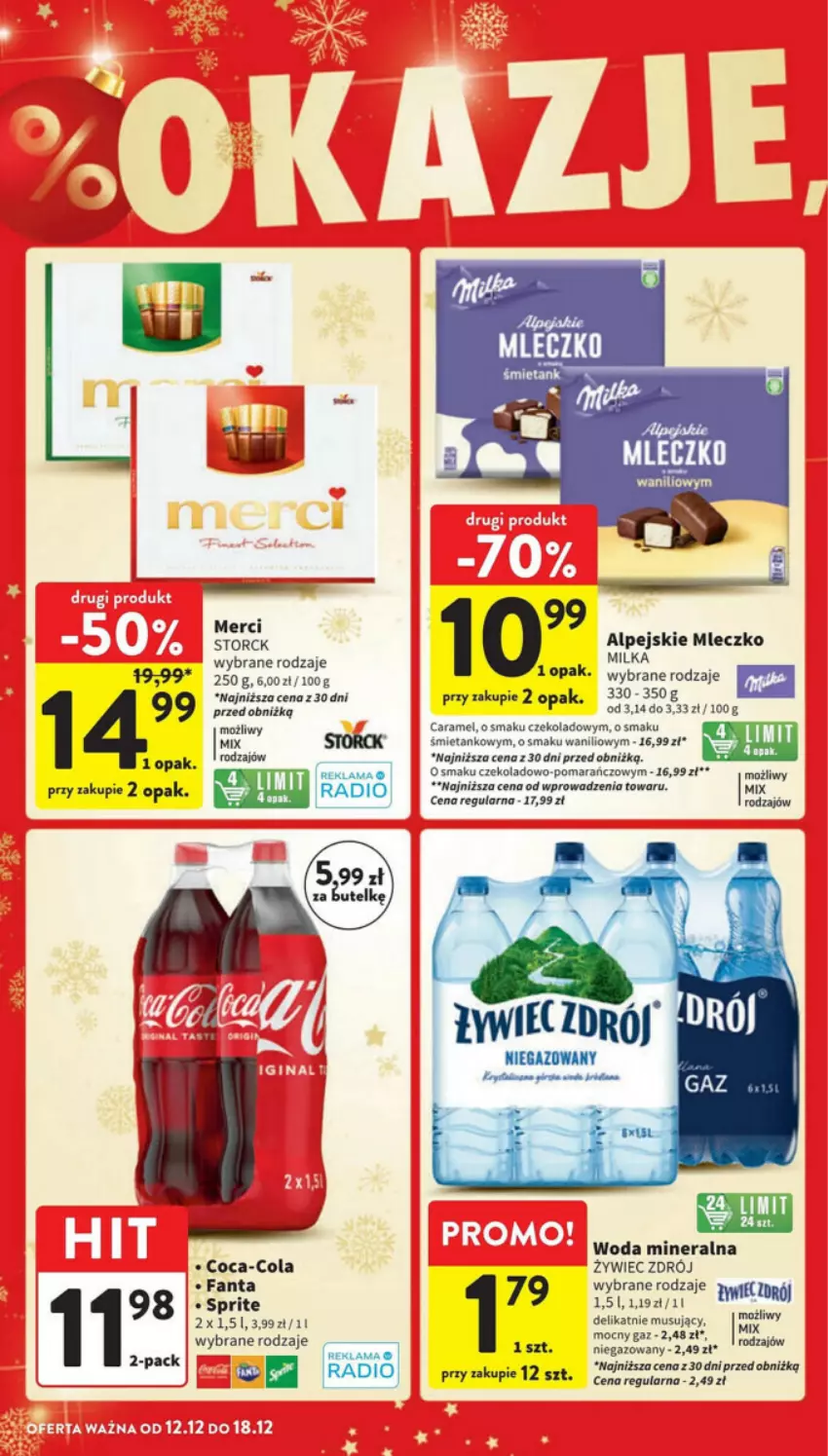 Gazetka promocyjna Intermarche - ważna 12.12 do 18.12.2024 - strona 6 - produkty: Coca-Cola, Fa, Fanta, Merci, Milka, Mleczko, Mus, Por, Sprite, Woda, Woda mineralna