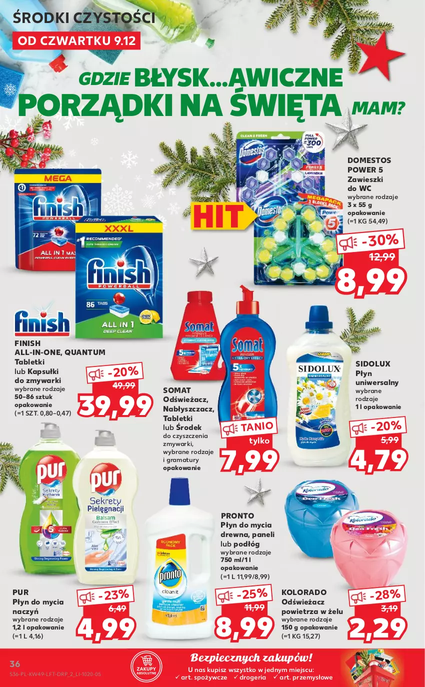 Gazetka promocyjna Kaufland - OFERTA TYGODNIA - ważna 09.12 do 15.12.2021 - strona 36 - produkty: Do mycia naczyń, Domestos, Finish, Gra, Kolorado, Odświeżacz powietrza, Piec, Płyn do mycia, Płyn do mycia naczyń, Por, Pronto, Pur, Rama, Sidolux, Somat, Tablet, Zawieszki, Zmywarki