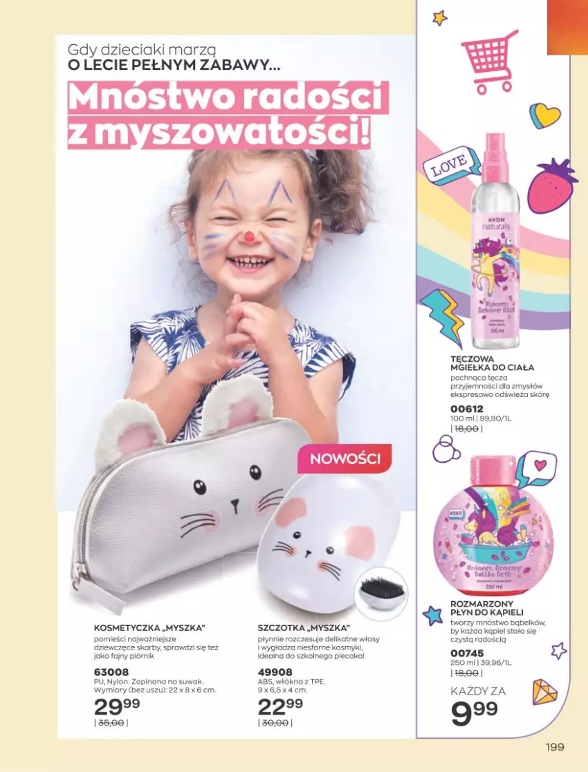 Gazetka promocyjna Avon - Katalog Avon 8/2021 kampania sierpień - ważna 01.08 do 31.08.2021 - strona 195 - produkty: Dzieci, Fa, Kosmetyczka, Mysz, Plecak, Płyn do kąpieli, Szczotka