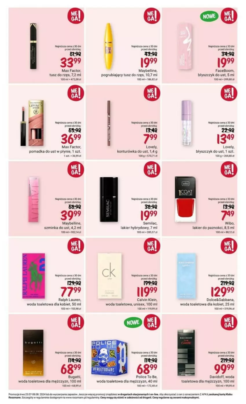 Gazetka promocyjna Rossmann - ważna 23.07 do 08.08.2024 - strona 3 - produkty: Bell, Błyszczyk do ust, Calvin Klein, Davidoff, Fa, Inka, Konturówka do ust, Lakier, Lakier do paznokci, Lakier hybrydowy, LANA, Maybelline, Szminka, Tusz, Woda, Woda toaletowa