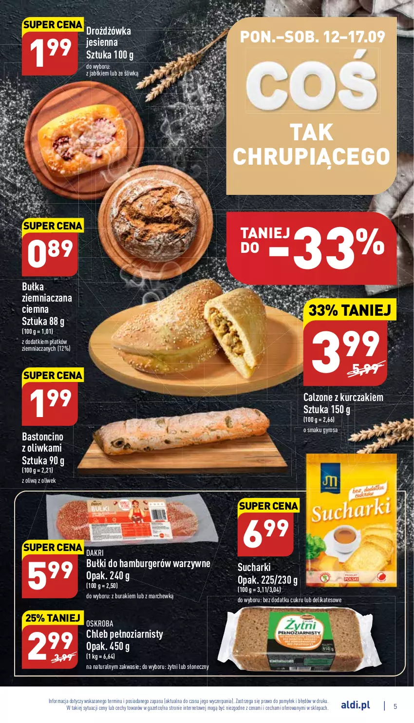 Gazetka promocyjna Aldi - Katalog spożywczy - ważna 12.09 do 17.09.2022 - strona 5 - produkty: Bułka, Buraki, Burger, Chleb, Gyros, Hamburger, Kurczak