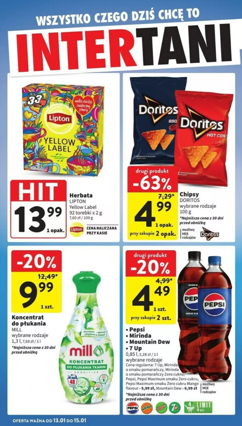 Gazetka promocyjna Intermarche - ważna 13.01 do 15.01.2025 - strona 2 - produkty: Chipsy, Herbata, Mango, Mirinda, Pepsi, Pepsi max