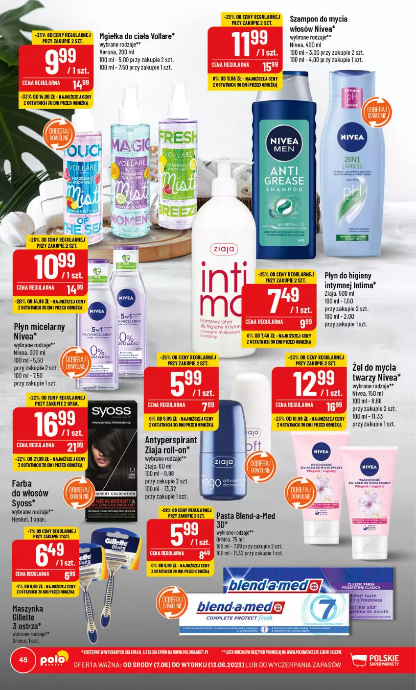 Gazetka promocyjna PoloMarket - Gazetka pomocyjna - ważna 07.06 do 13.06.2023 - strona 48 - produkty: Antyperspirant, BIC, Blend-a-Med, LG, Nivea, Płyn micelarny, Syoss, Szampon, Ziaja