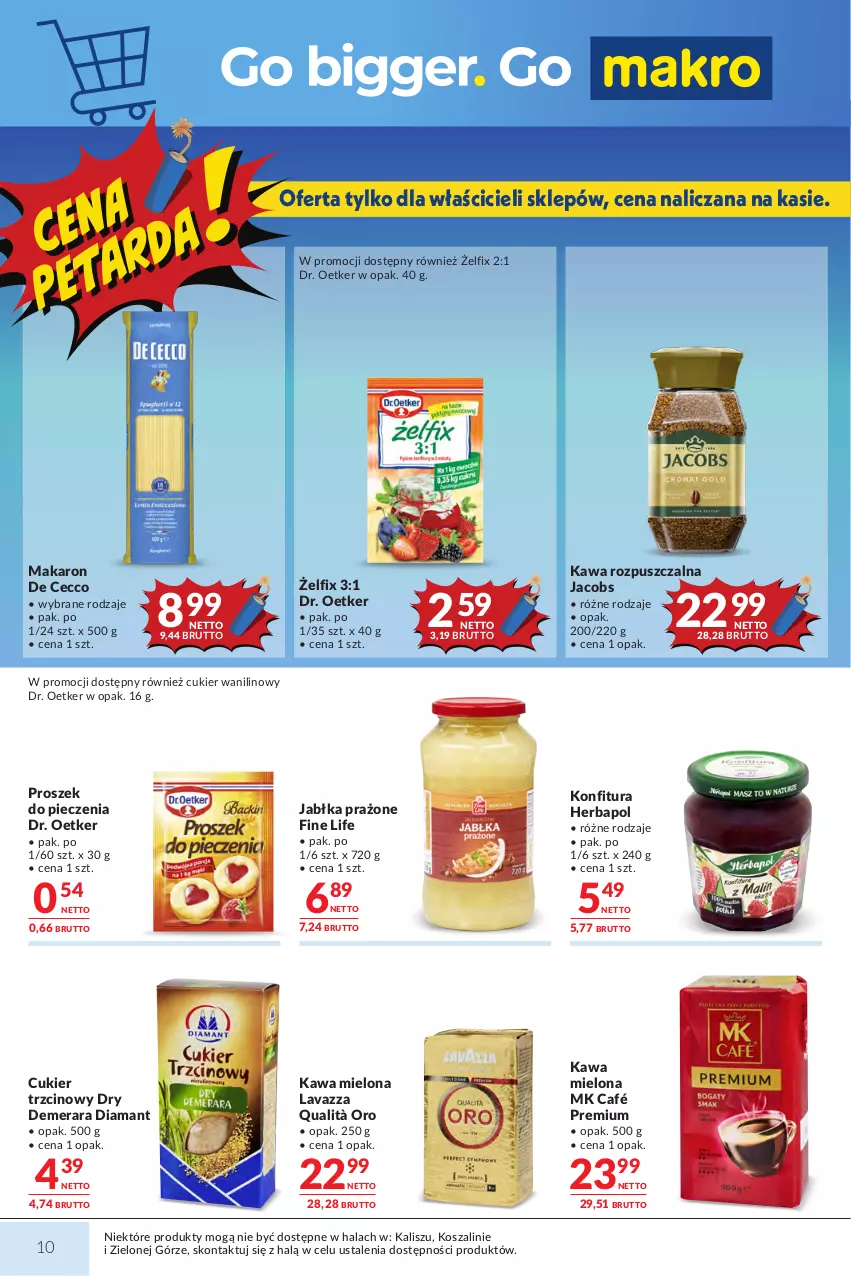 Gazetka promocyjna Makro - Mega oferty dla Twojego Sklepu - ważna 18.08 do 31.08.2026 - strona 10 - produkty: Cukier, Cukier trzcinowy, Cukier wanilinowy, Diamant, Dr. Oetker, Herbapol, Jabłka, Jabłka prażone, Jacobs, Kawa, Kawa mielona, Kawa rozpuszczalna, Konfitura, Kosz, Lavazza, Makaron, Piec, Proszek do pieczenia, Szal