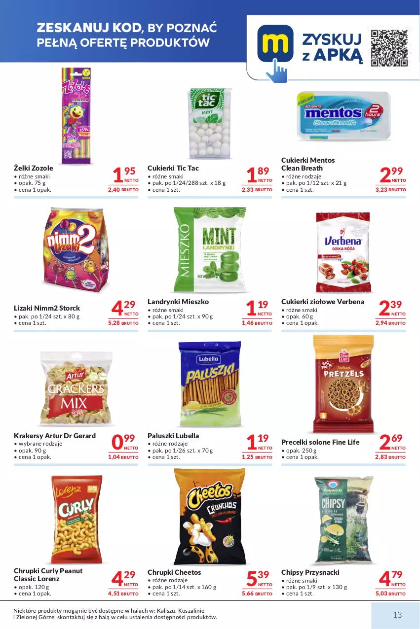 Gazetka promocyjna Makro - Mega oferty dla Twojego Sklepu - ważna 18.08 do 31.08.2026 - strona 13 - produkty: Artur, Bell, Bella, Cheetos, Chipsy, Chrupki, Cukier, Cukierki, Dr Gerard, Kosz, Krakersy, Lizaki, Lorenz, Lubella, Mentos, Nimm2, Precelki, Przysnacki, Szal
