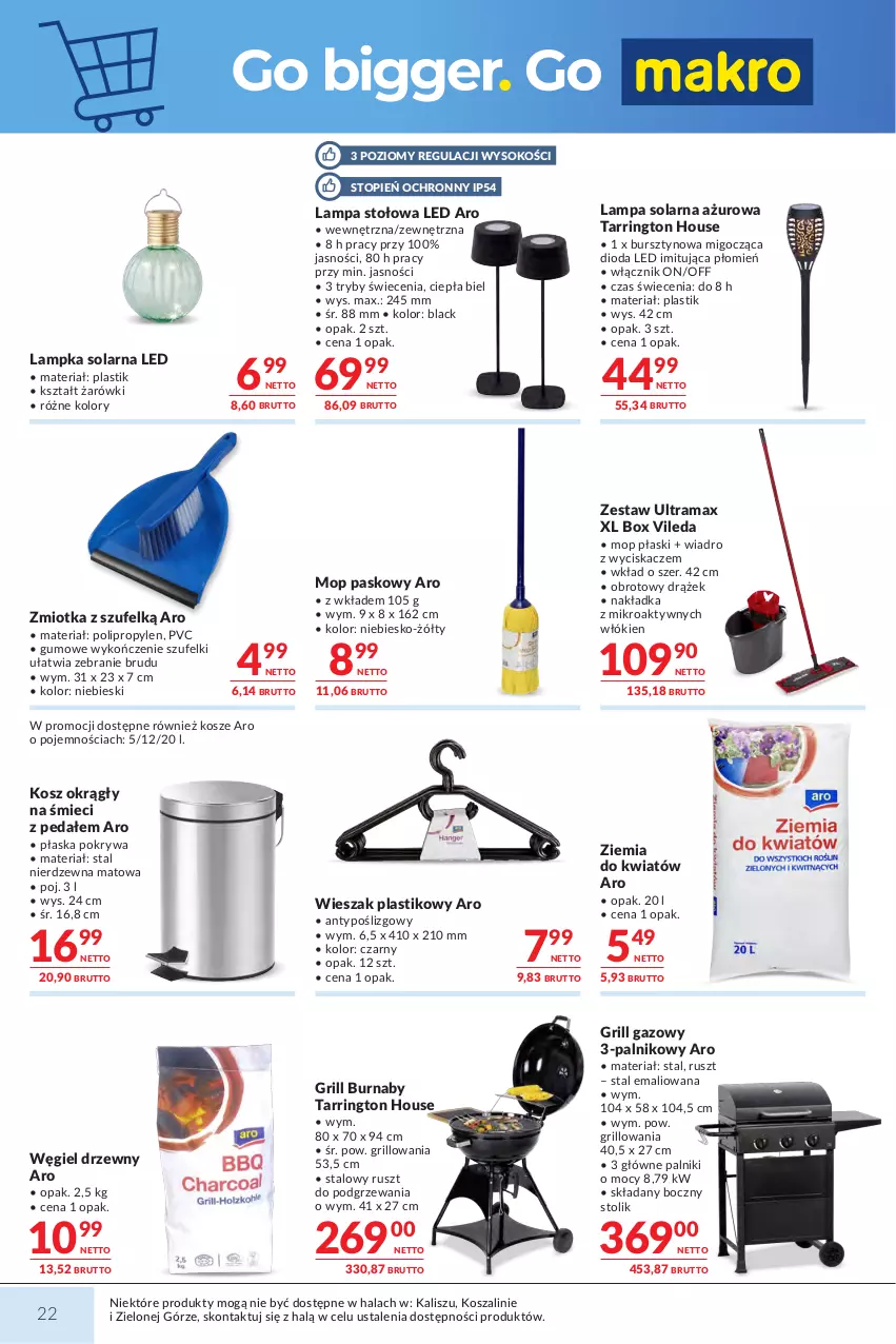Gazetka promocyjna Makro - Mega oferty dla Twojego Sklepu - ważna 18.08 do 31.08.2026 - strona 22 - produkty: Bursztyn, Grill, Grill gazowy, Kosz, Lack, Lampa, Lampa stołowa, Mop, Pokrywa, Rama, Sok, Stolik, Szal, Top, Vileda, Węgiel drzewny, Wiadro, Wiadro z wyciskaczem, Wieszak