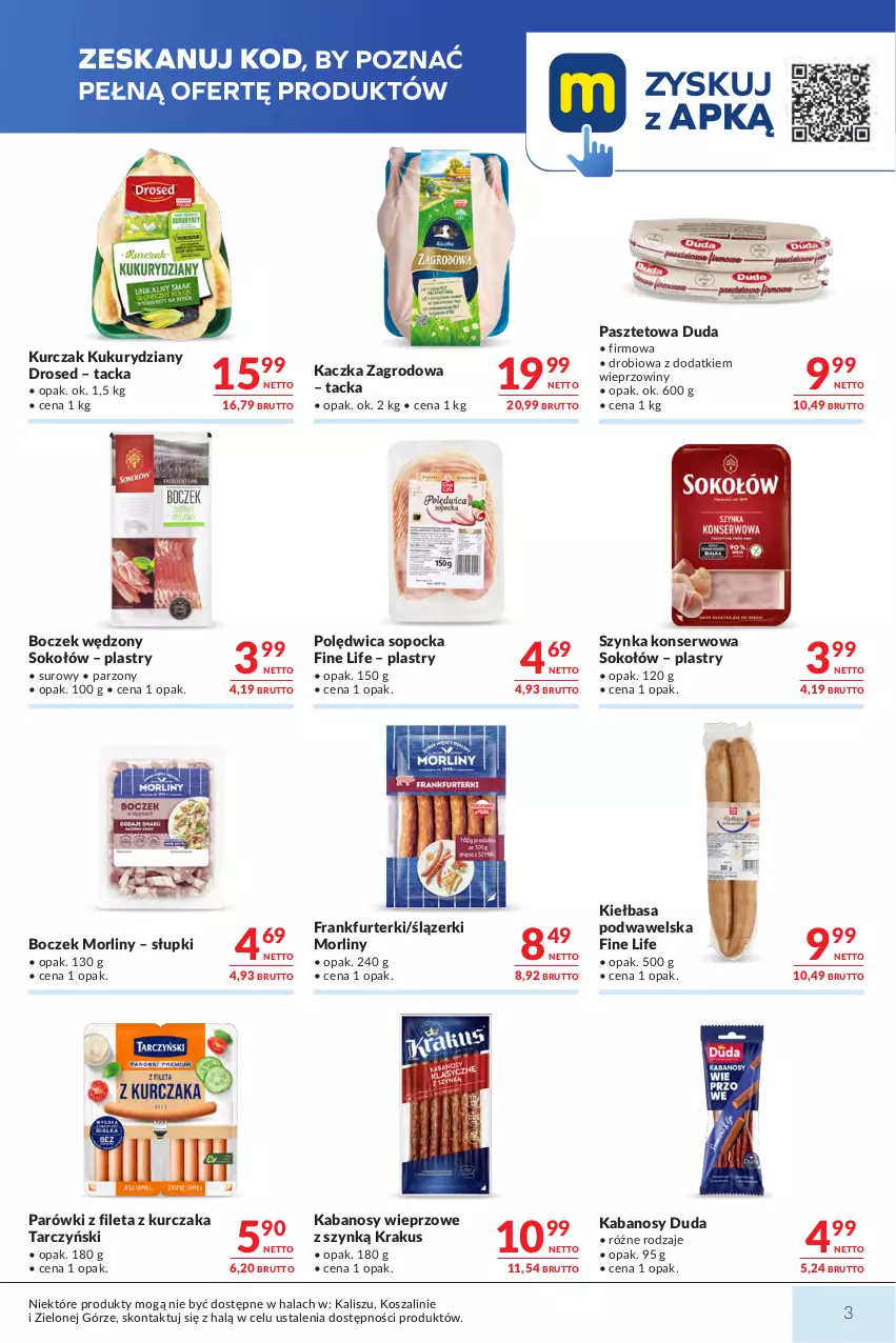 Gazetka promocyjna Makro - Mega oferty dla Twojego Sklepu - ważna 18.08 do 31.08.2026 - strona 3 - produkty: Boczek, Duda, Frankfurterki, Kabanos, Kaczka, Kiełbasa, Kiełbasa podwawelska, Kosz, Krakus, Kurczak, Morliny, Parówki, Pasztet, Polędwica, Ser, Sok, Sokołów, Szal, Szynka, Szynka konserwowa, Tarczyński, Wawel