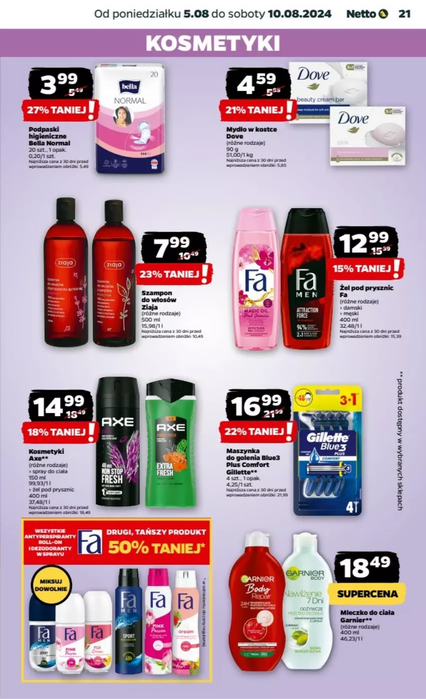 Gazetka promocyjna Netto - ważna 05.08 do 11.08.2024 - strona 14 - produkty: Dove, Fa, Garnier, Gillette, Miecz, Mydło, Podpaski