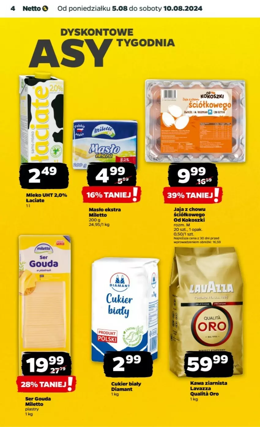 Gazetka promocyjna Netto - ważna 05.08 do 11.08.2024 - strona 21 - produkty: Cukier, Diamant, Gouda, Kawa, Kawa ziarnista, Kokos, Kosz, Lavazza, Mleko, Ser