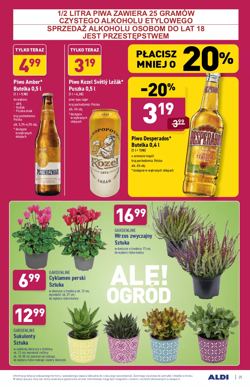 Gazetka promocyjna Aldi - ważna 04.10 do 09.10.2021 - strona 25 - produkty: Cyklamen, Desperados, Gra, Kozel, Piwa, Piwo, Sok, Sukulent, Tera