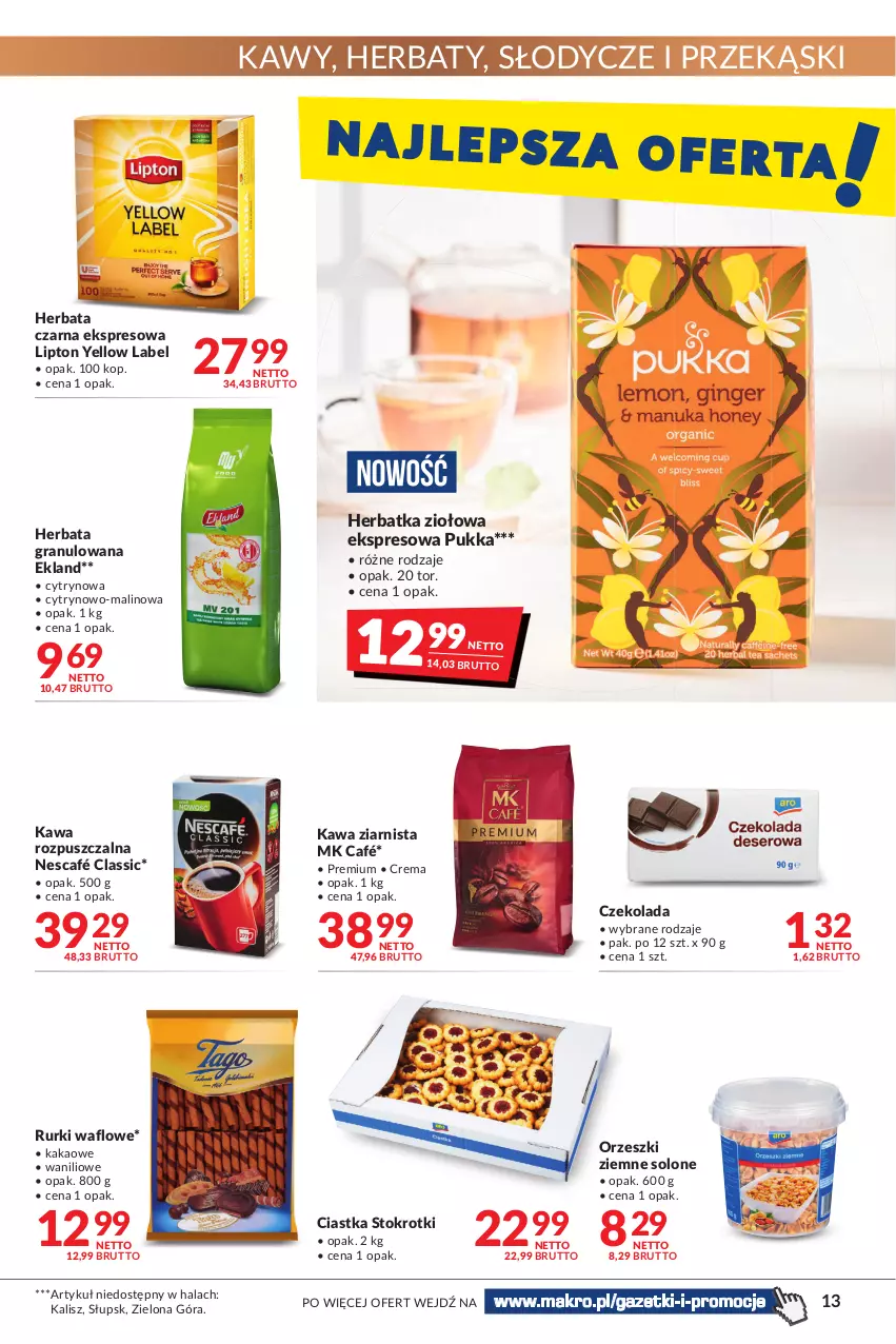 Gazetka promocyjna Makro - [Oferta promocyjna] Artykuły spożywcze i przemysłowe - ważna 31.05 do 13.06.2022 - strona 13 - produkty: Ciastka, Czekolada, Gra, Herbata, Herbata czarna, Kakao, Kawa, Kawa rozpuszczalna, Kawa ziarnista, Lipton, Nescafé, Orzeszki, Orzeszki ziemne, Rurki