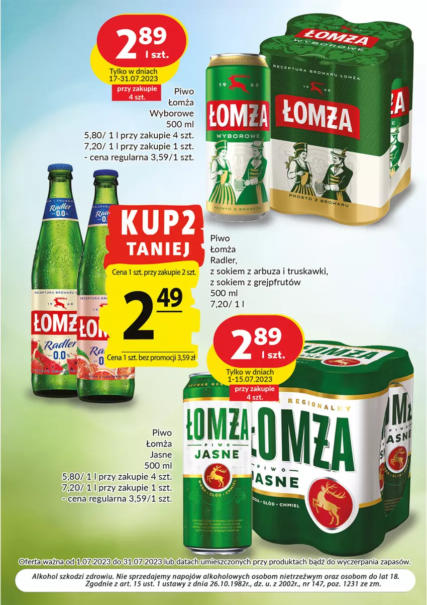 Gazetka promocyjna Prim Market - ważna 01.07 do 31.07.2023 - strona 6 - produkty: Arbuz, Grejpfrut, Piwo, Piwo jasne, Radler, Sok, Truskawki