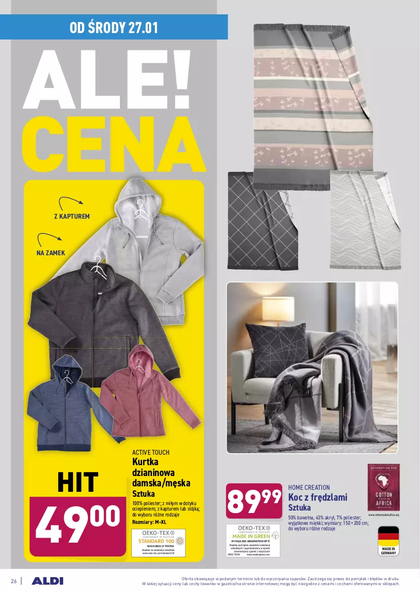 Gazetka promocyjna Aldi - ALE! CENA w ALDI - ważna 25.01 do 31.01.2021 - strona 26 - produkty: Koc, Kurtka, Wełna