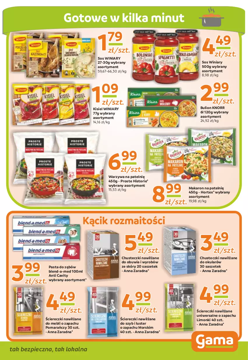 Gazetka promocyjna Gama - Gazetka Gama - ważna 10.11 do 22.11.2021 - strona 9 - produkty: Blend-a-Med, Bulion, Chusteczki, Hortex, Kisiel, Knorr, Lion, Makaron, Pasta do zębów, Piec, Sos, Warzywa, Winiary