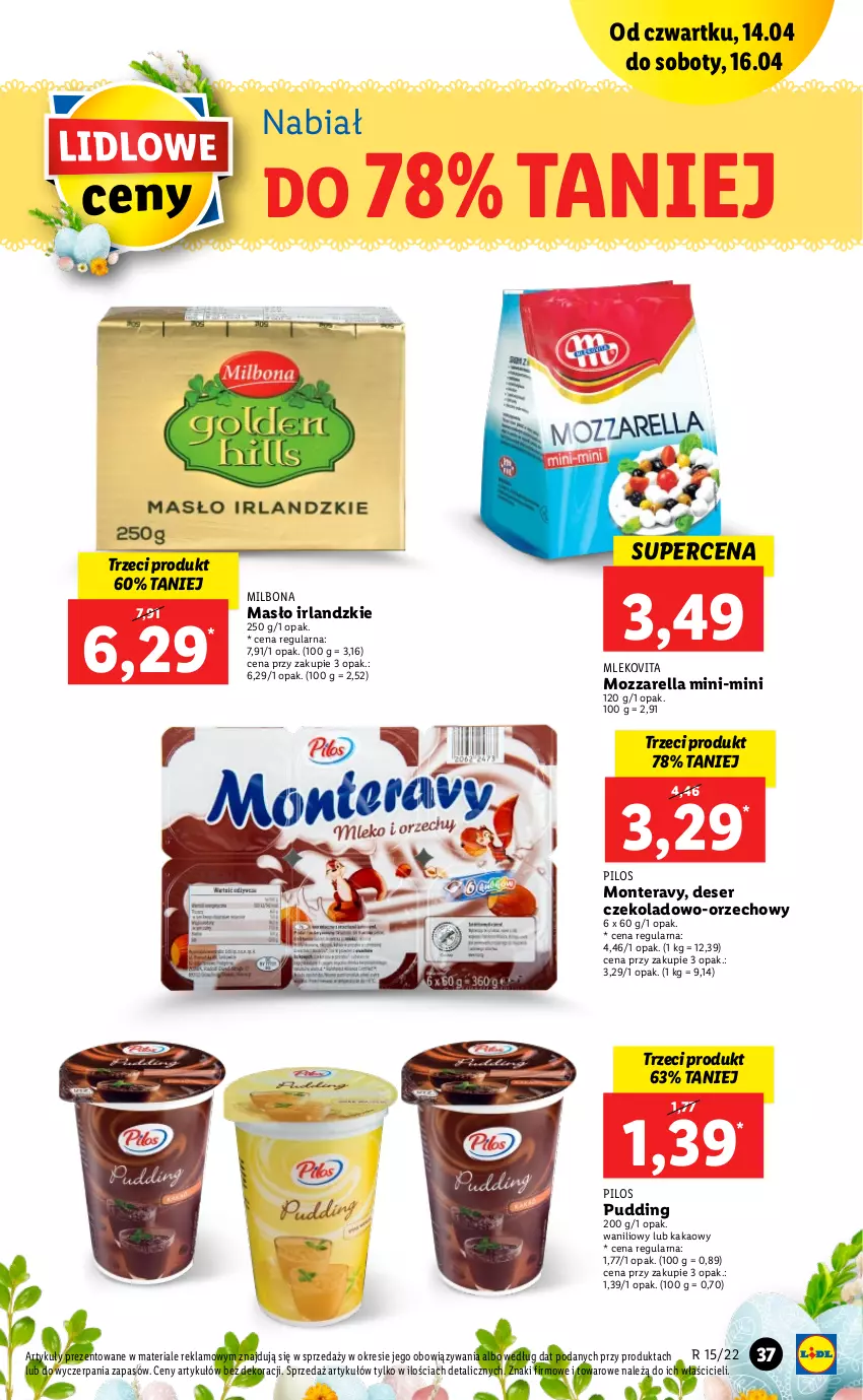 Gazetka promocyjna Lidl - GAZETKA - ważna 14.04 do 16.04.2022 - strona 37 - produkty: Deser, Kakao, Masło, Mleko, Mlekovita, Monte, Mozzarella, Pilos, Pudding, Ser, Tera