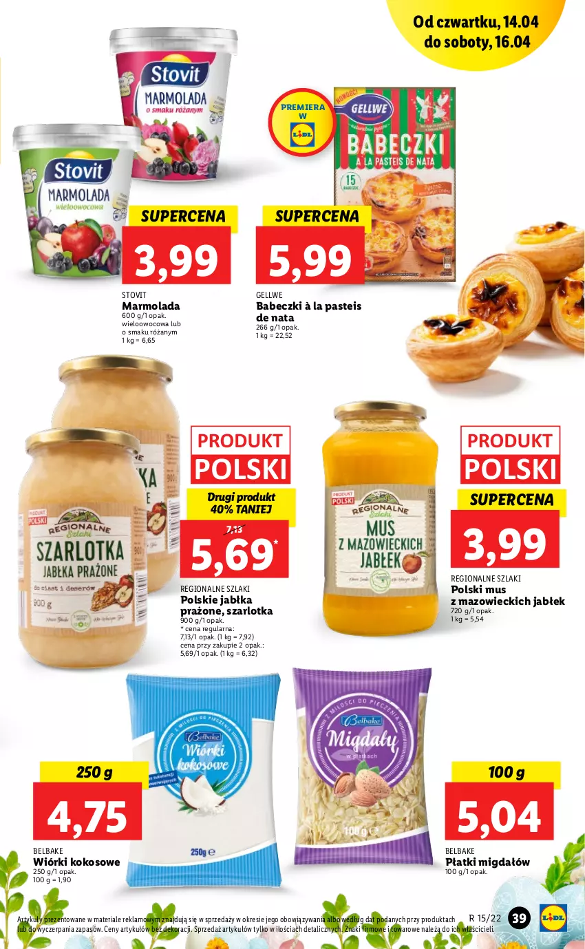 Gazetka promocyjna Lidl - GAZETKA - ważna 14.04 do 16.04.2022 - strona 39 - produkty: Babeczki, Jabłka, Jabłka prażone, Kokos, Marmolada, Mola, Mus, Róża, Szarlotka, Wiórki kokosowe