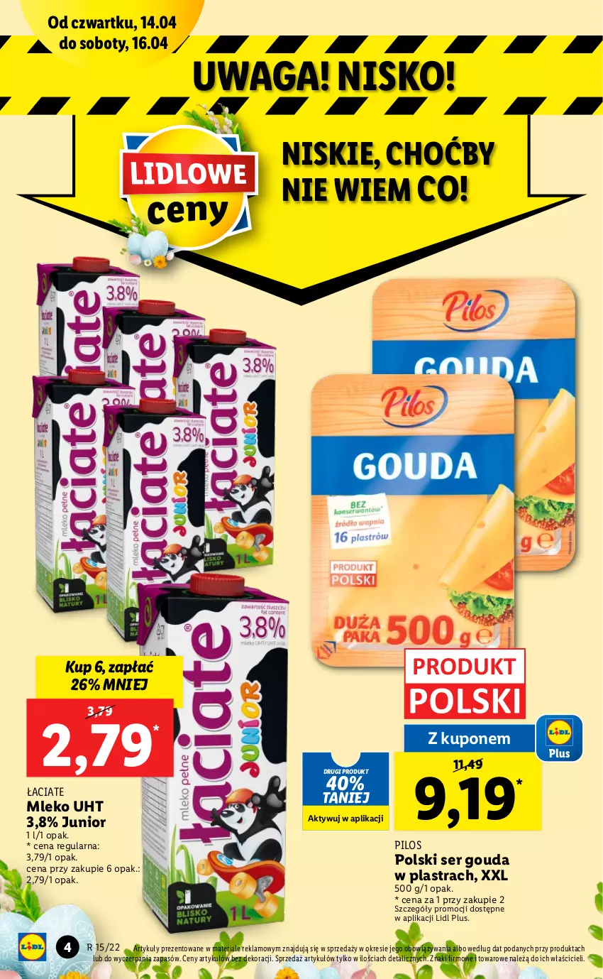 Gazetka promocyjna Lidl - GAZETKA - ważna 14.04 do 16.04.2022 - strona 4 - produkty: Gouda, Mleko, Pilos, Ser, Waga