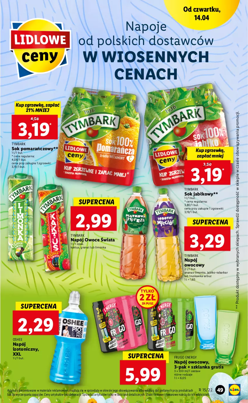 Gazetka promocyjna Lidl - GAZETKA - ważna 14.04 do 16.04.2022 - strona 49 - produkty: Ananas, Arbuz, Gra, Granat, Kaktus, Limonka, Napój, Napój izotoniczny, Napoje, Oshee, Owoce, Sok, Sok jabłkowy, Sok pomarańczowy, Szklanka, Tymbark