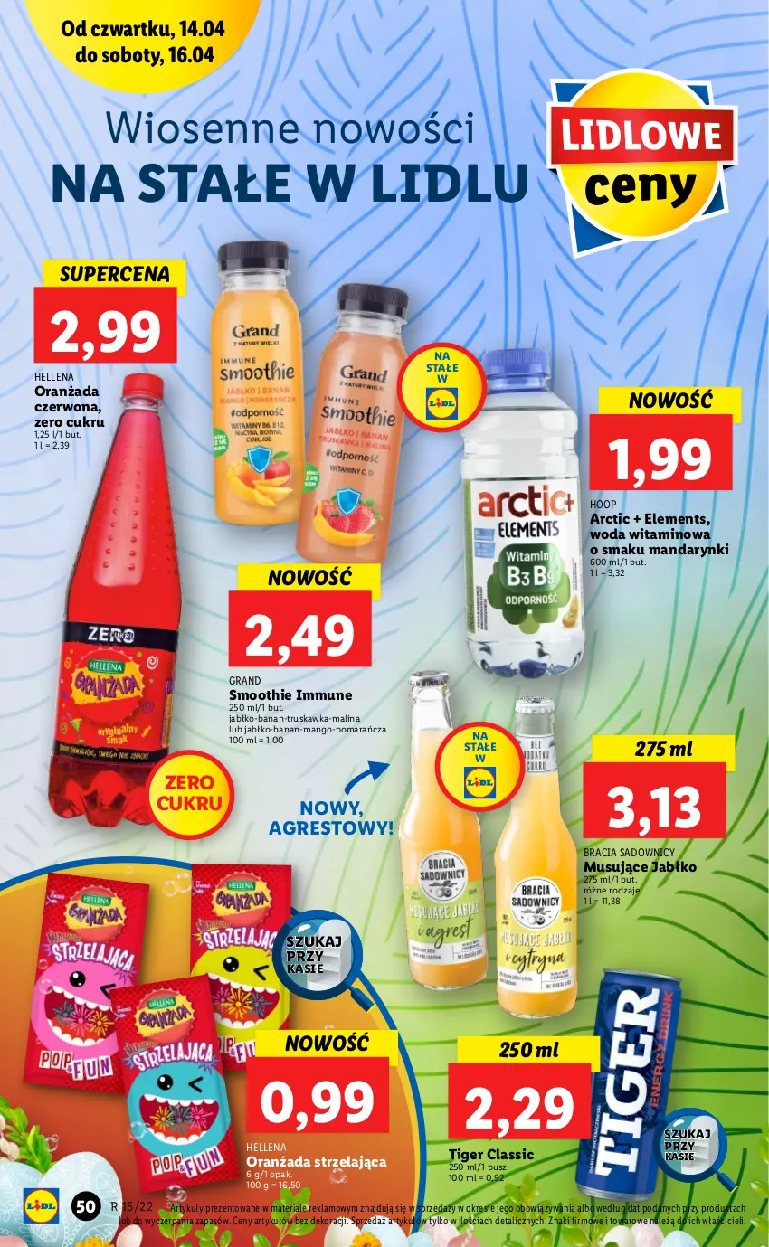 Gazetka promocyjna Lidl - GAZETKA - ważna 14.04 do 16.04.2022 - strona 50 - produkty: Gra, Gres, Hellena, Hoop, Mandarynki, Mango, Mus, Oranżada, Smoothie, Tiger, Woda